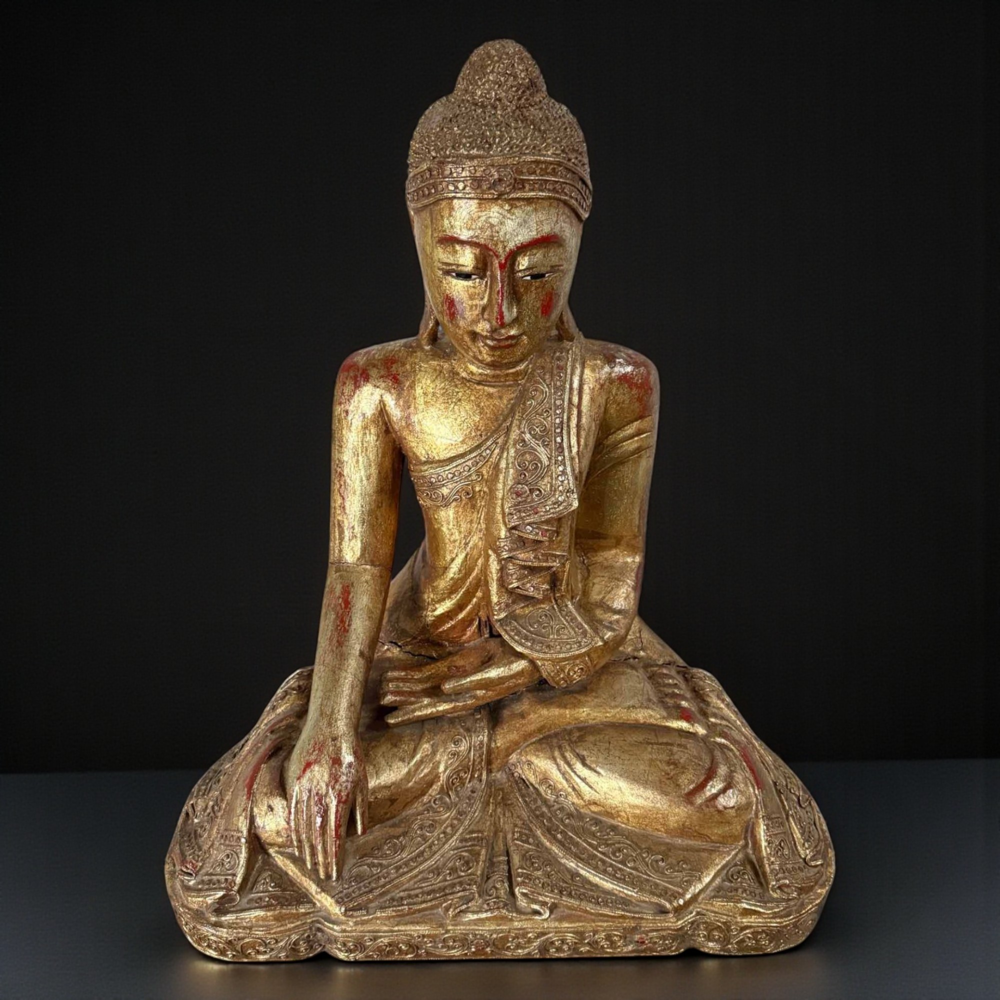 Holz Buddha Statue Thailand blattvergoldet 58cm groß