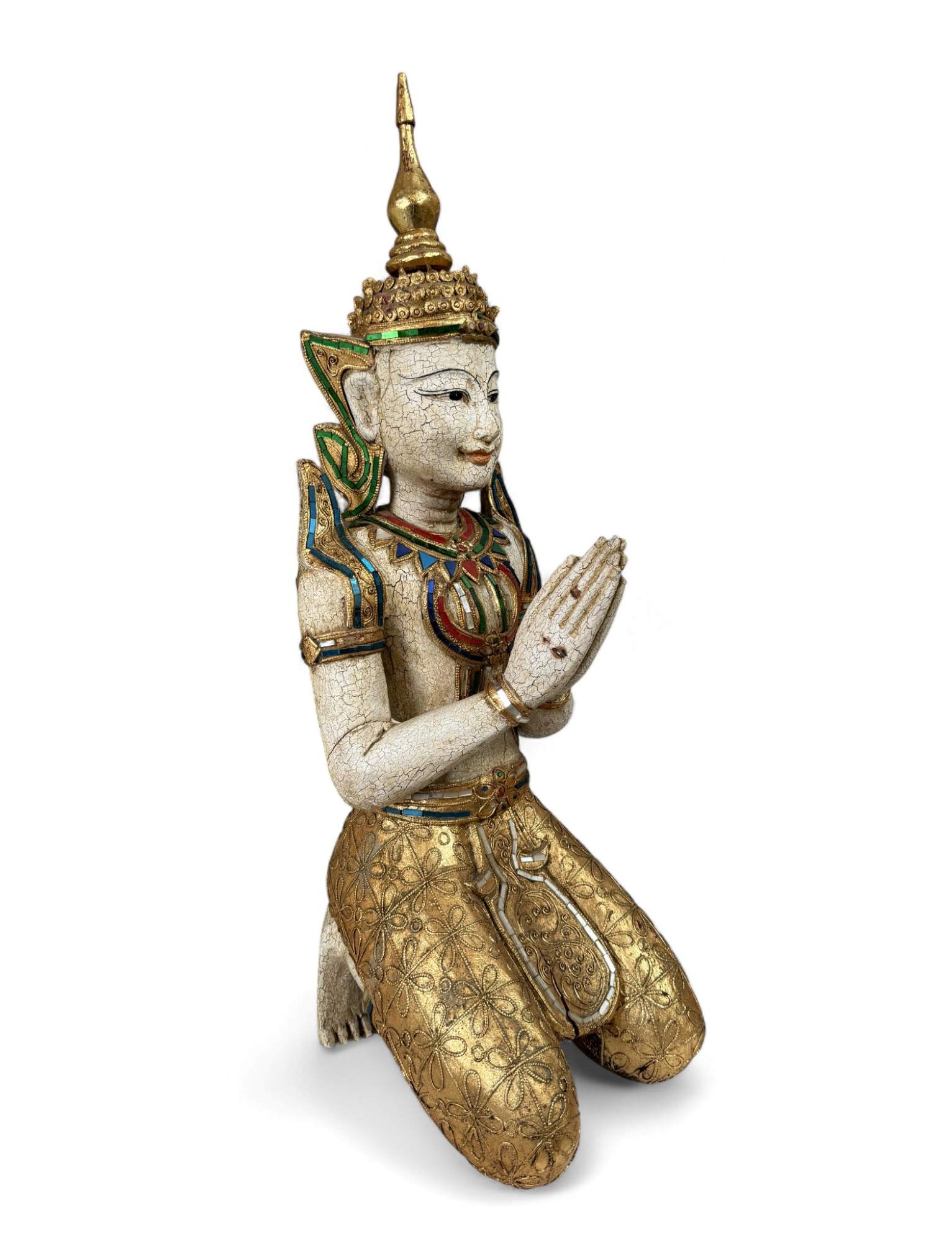 Thailändischer Tempelwächter mit Blattgold - 77 cm
