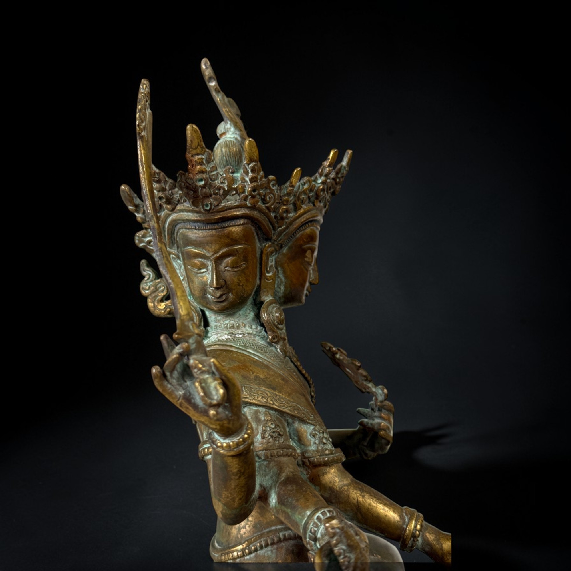 Maha Manjushri Bronze Skulptur – 24 cm – 2,12 kg – Sammlernachlass Wiesbaden