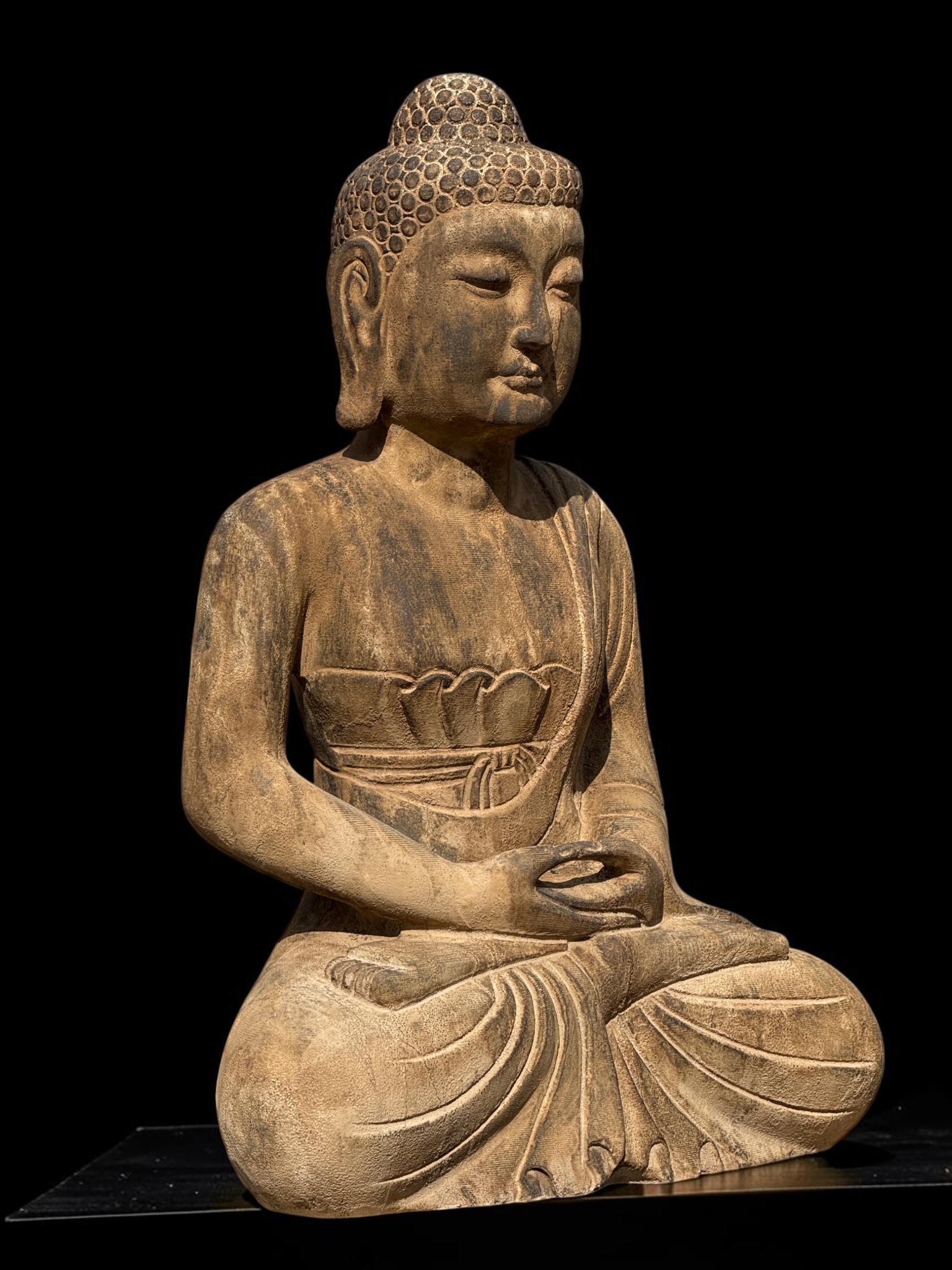 Garten Buddha Skulptur Naturstein Kalkstein meditierend 60cm