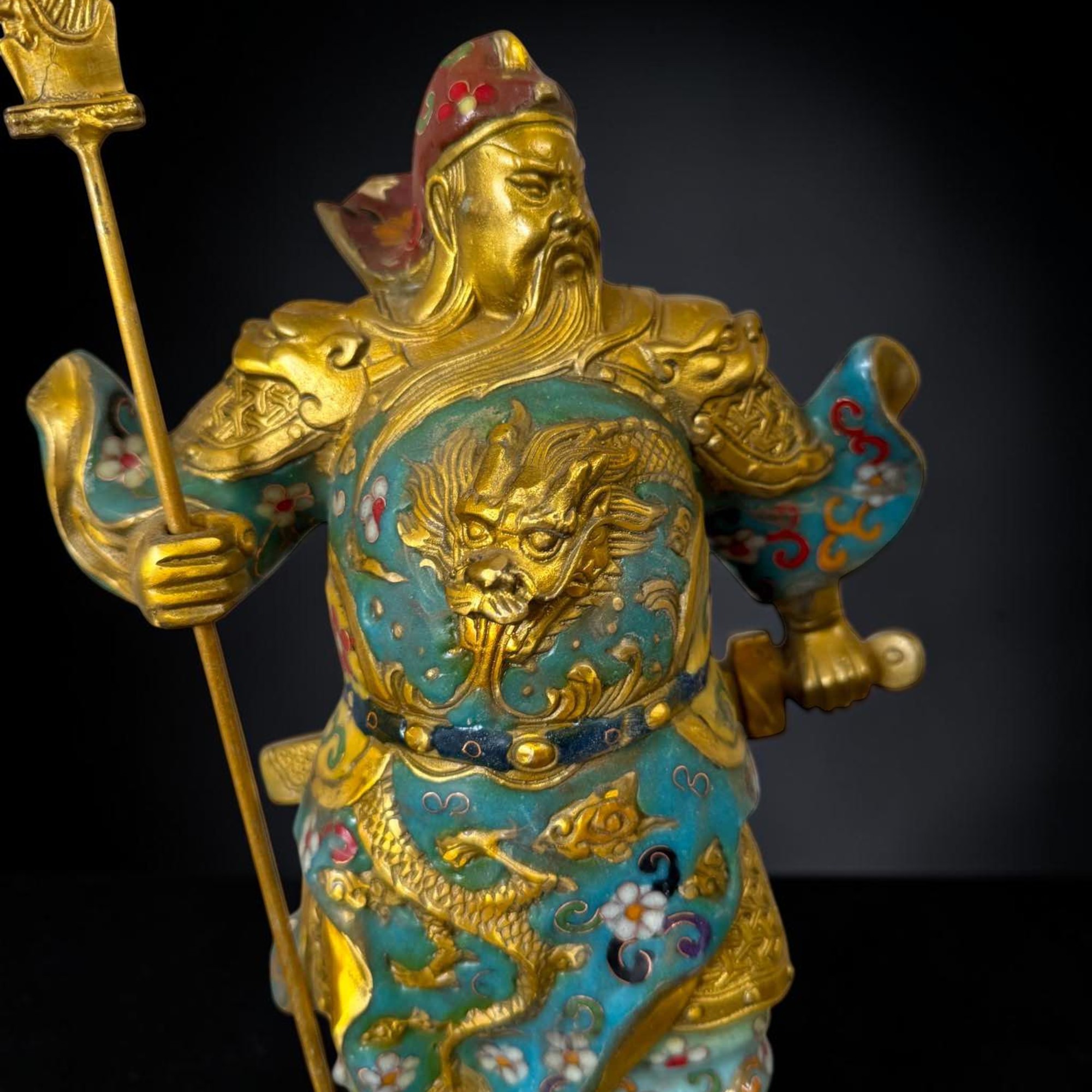 General Guan Yu China Bronze Krieger Figur Cloisonne Skulptur