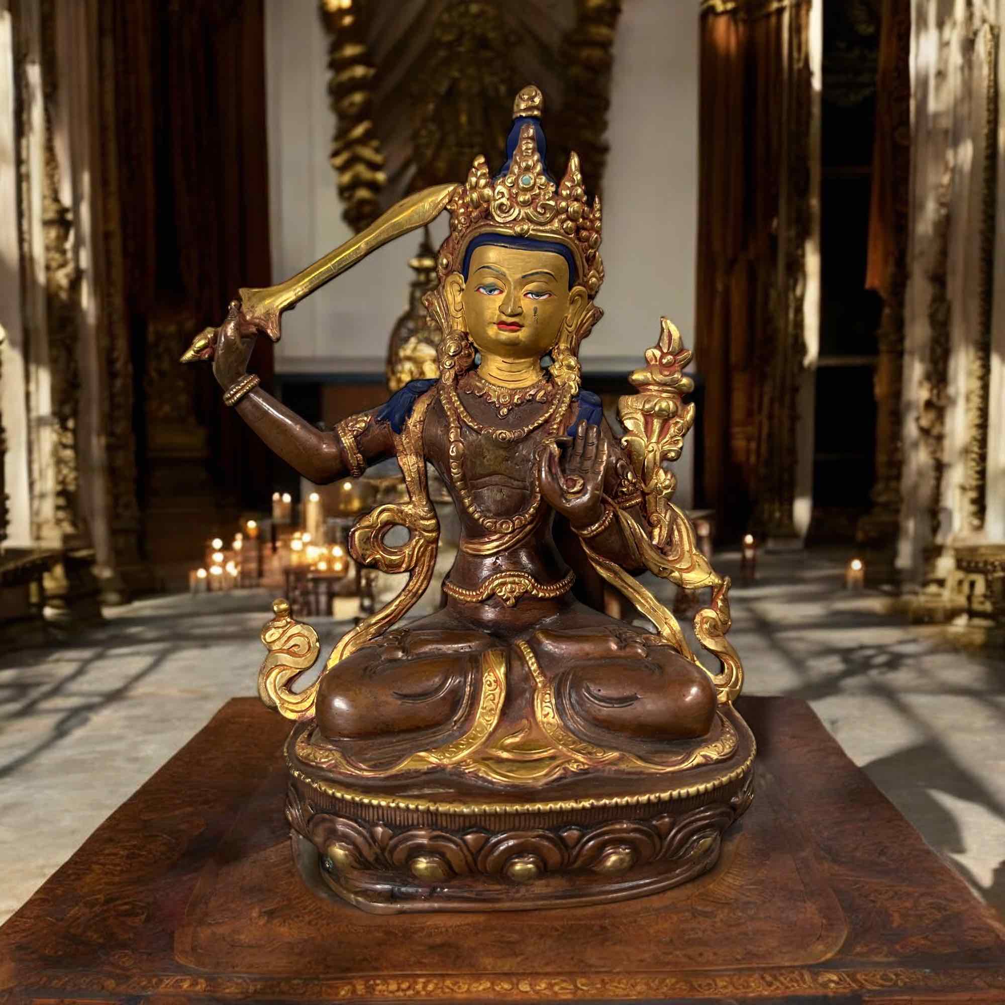 Manjushri Buddha Figur aus Bronze - vergoldet