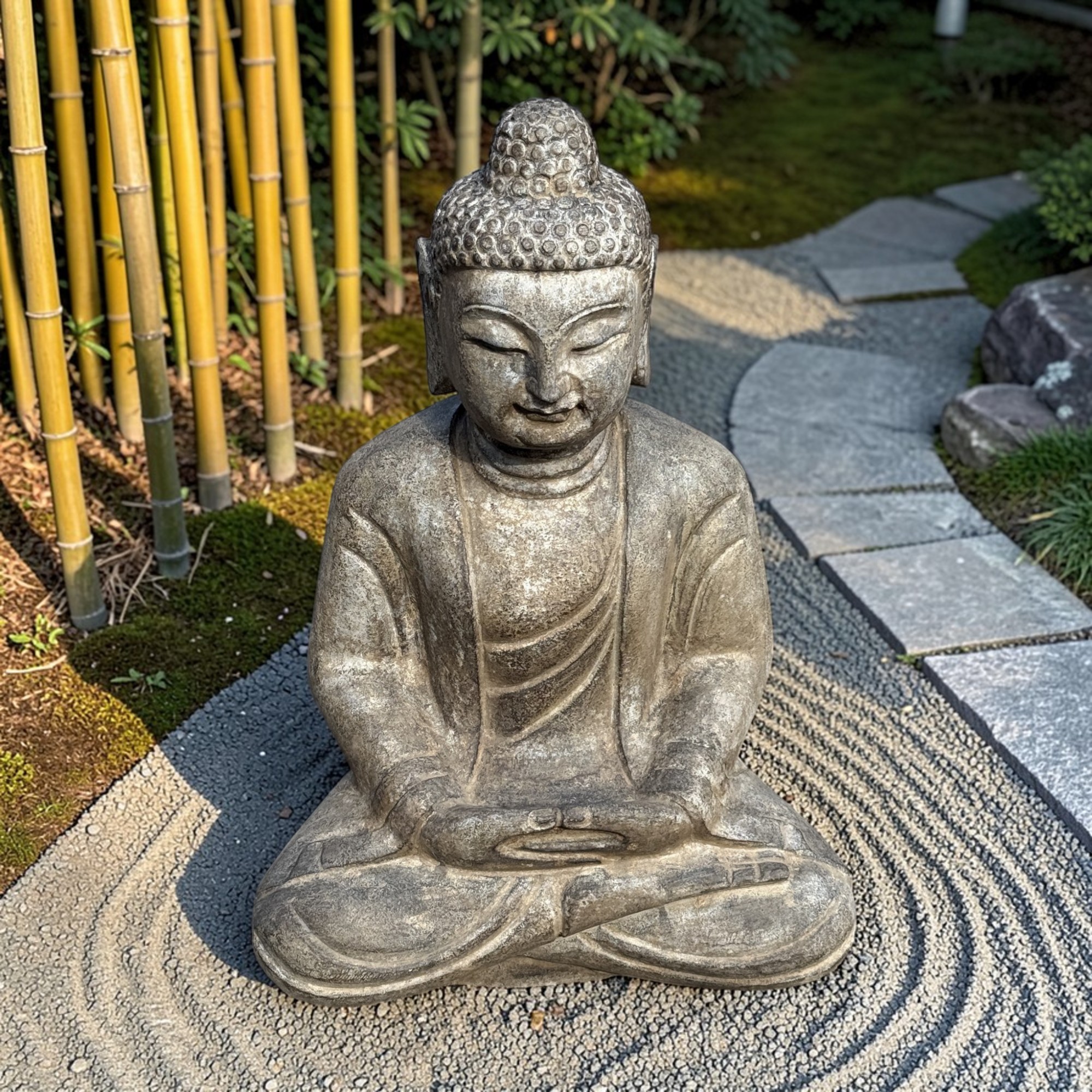 Buddha Skulptur Meditierend – 50cm Bluestone Naturstein Sichuan