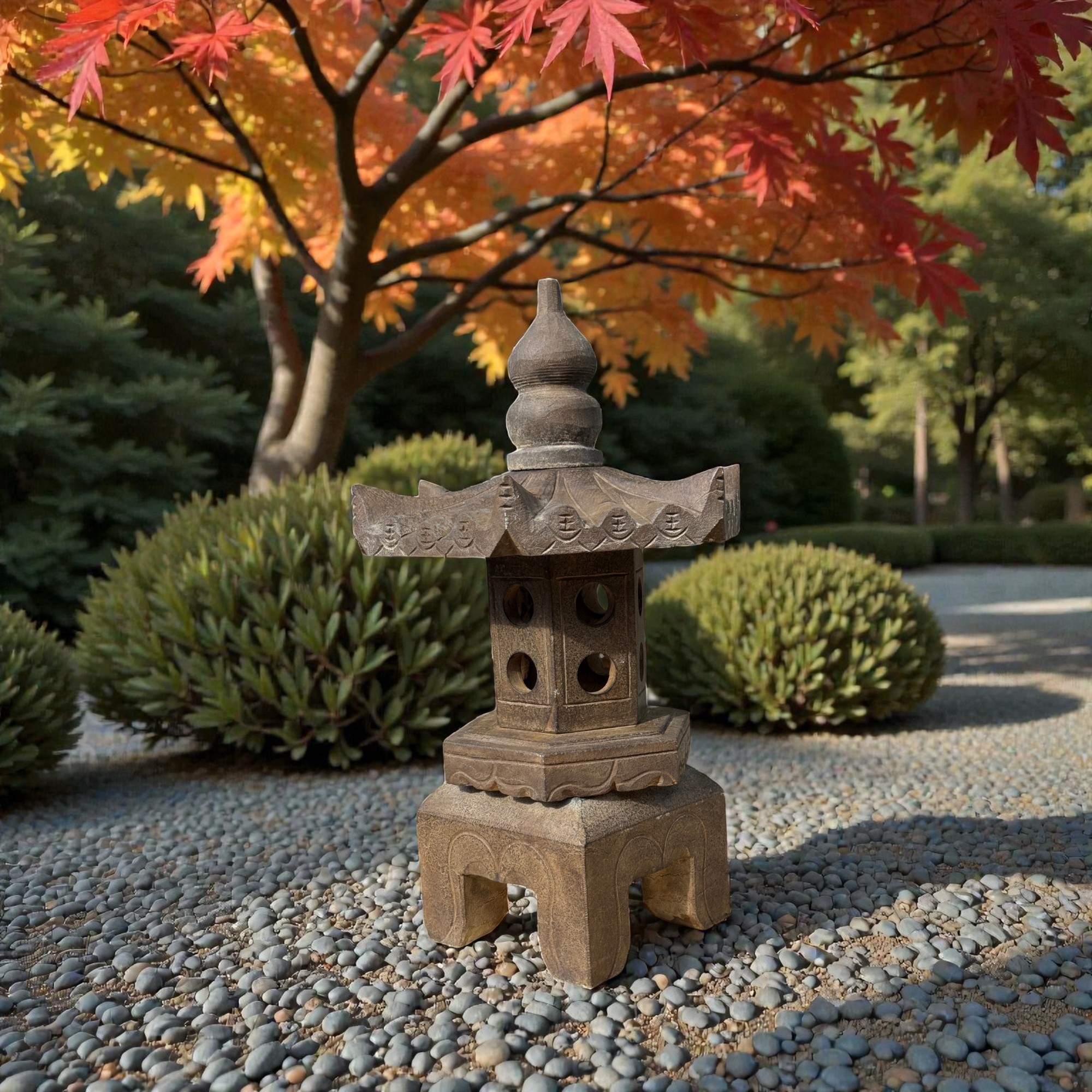 Asiatisches Geisterhaus Bluestone – Steinlaterne Gartenpagode 65 cm