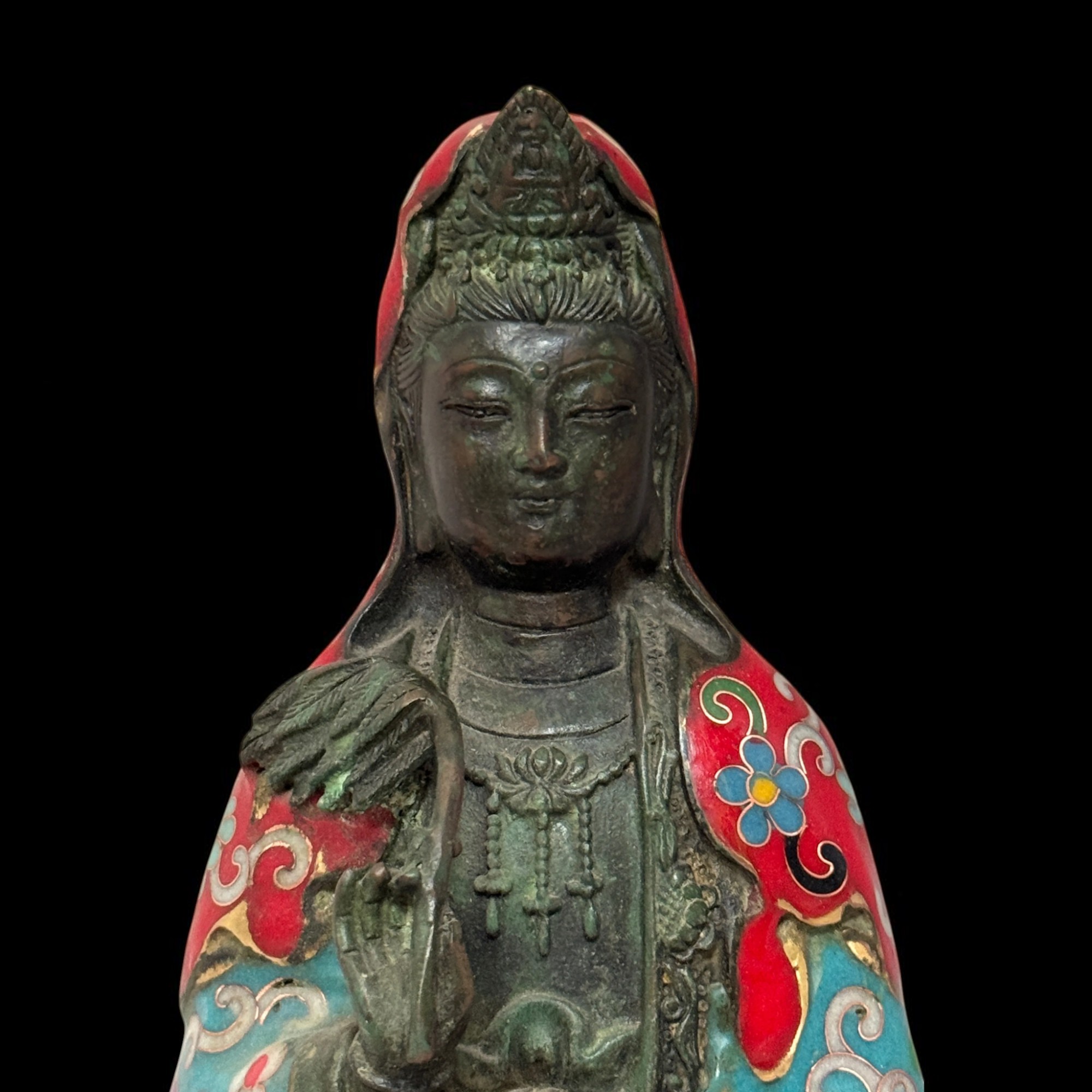 Guanyin Bodhisattva Figur Bronze Cloisonné Skulptur China Emaille