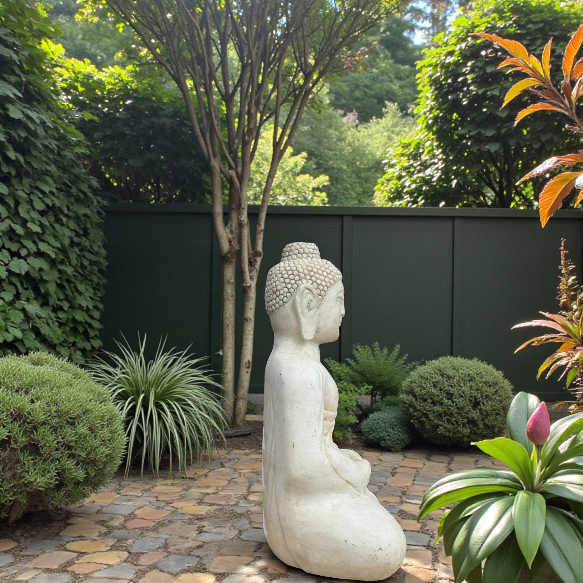 Marmor-Buddha sitzend 45cm – Amitabha Meditationsgeste – Naturstein-Unikat