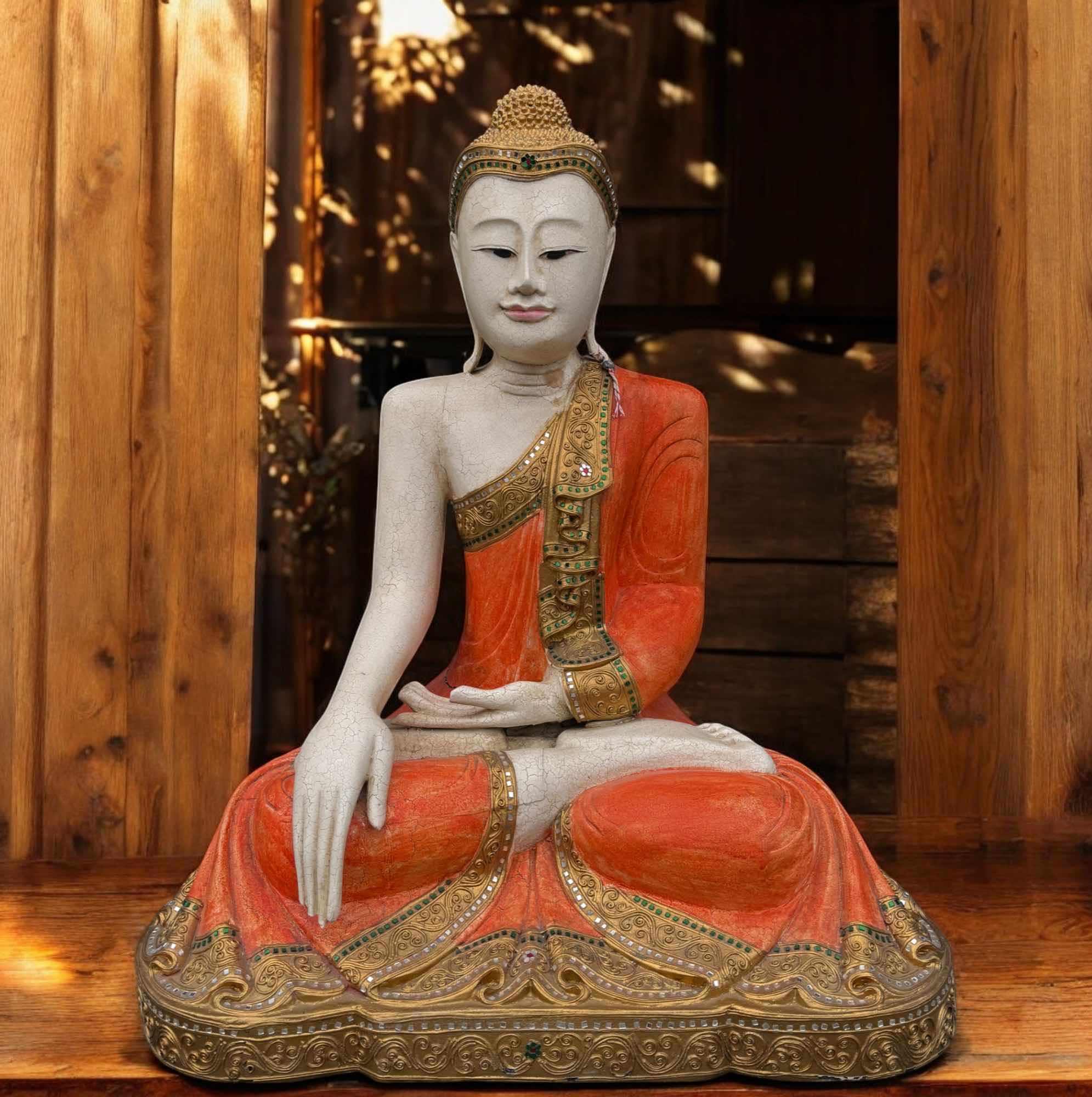 Holz Buddha Statue Thailand Skulptur 90 cm groß