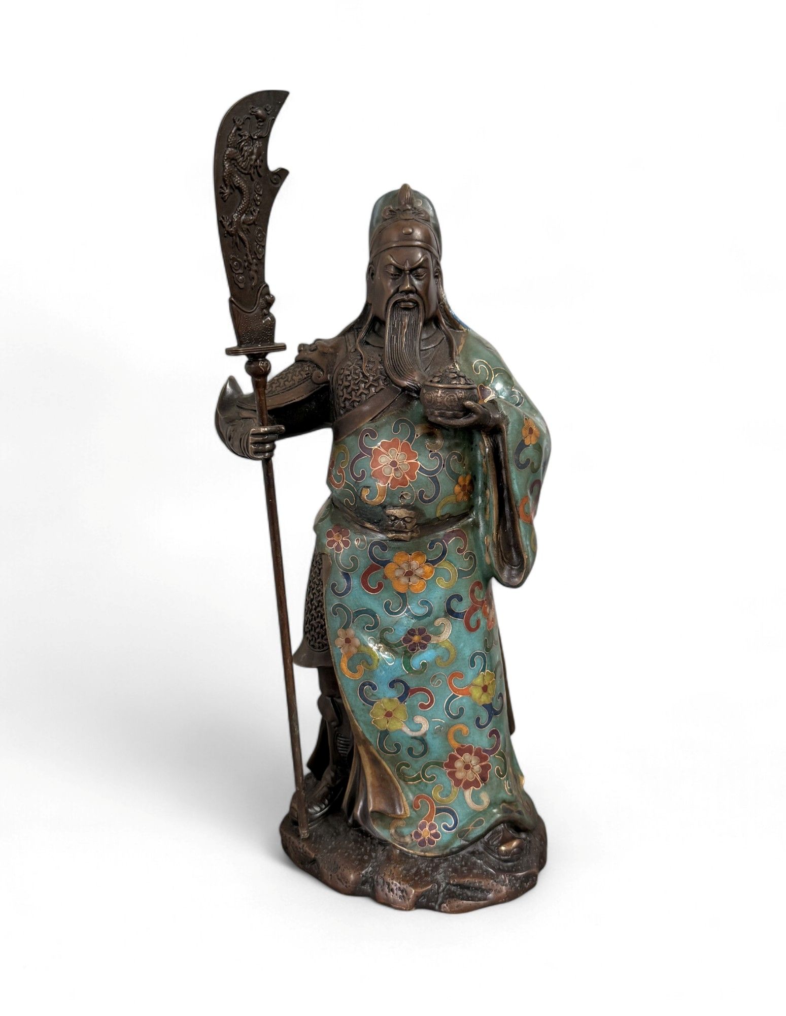 General Guan Yu China Bronze Krieger Figur Cloisonne Skulptur