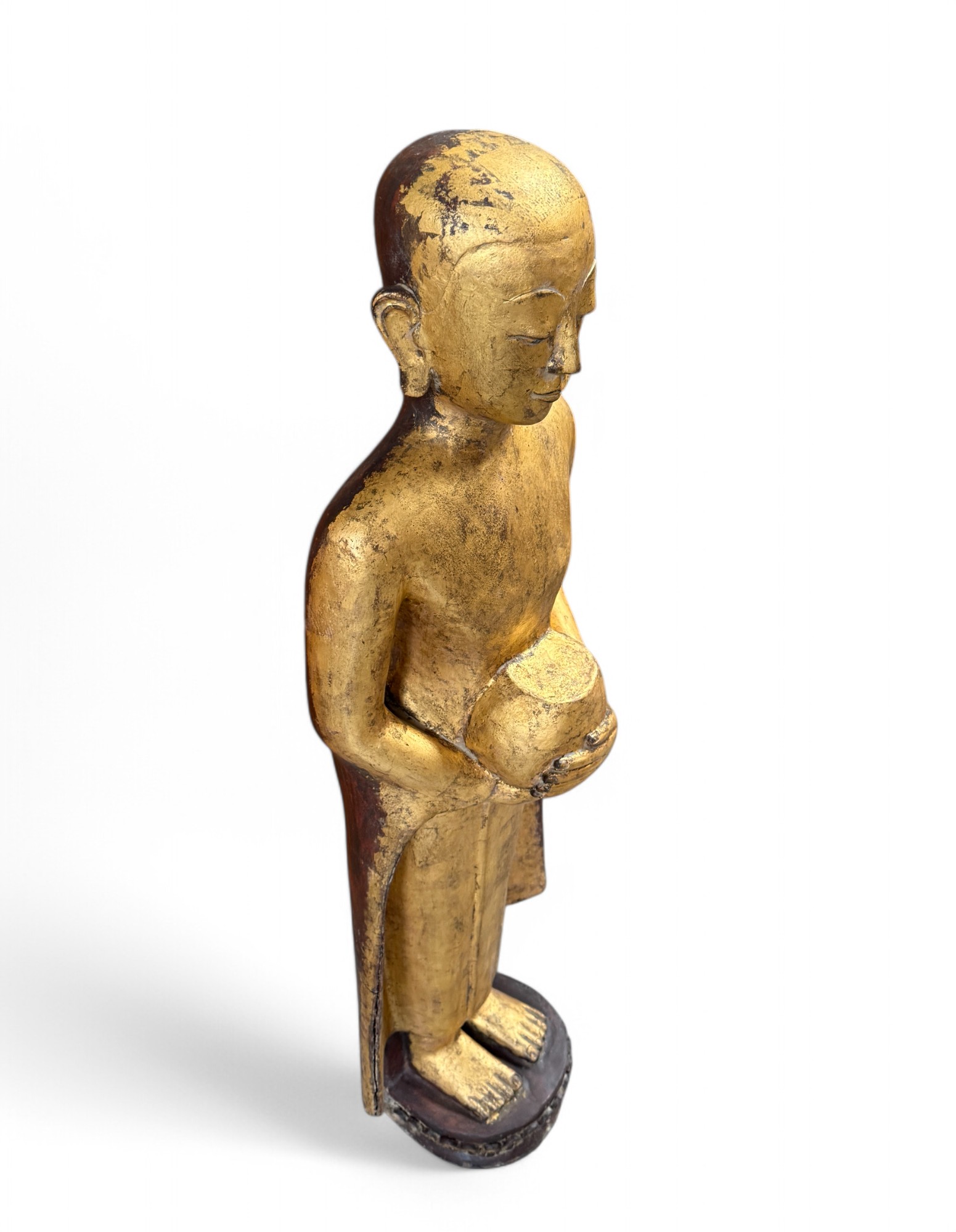 Birma Bettelmönch Statue Lacquerware Skulptur vergoldet 110 cm