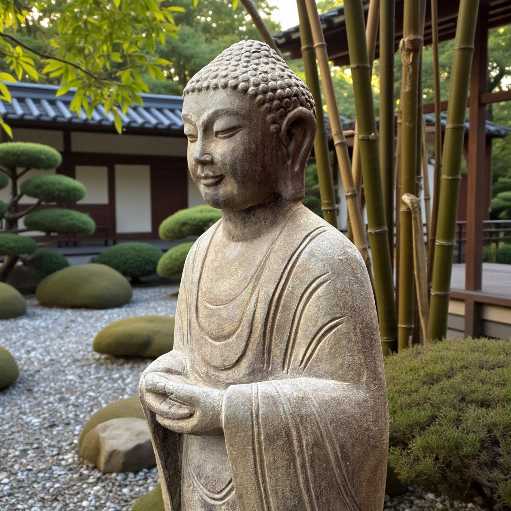 Meditierender Garten Buddha aus Naturstein - 121 cm groß - Amitabha