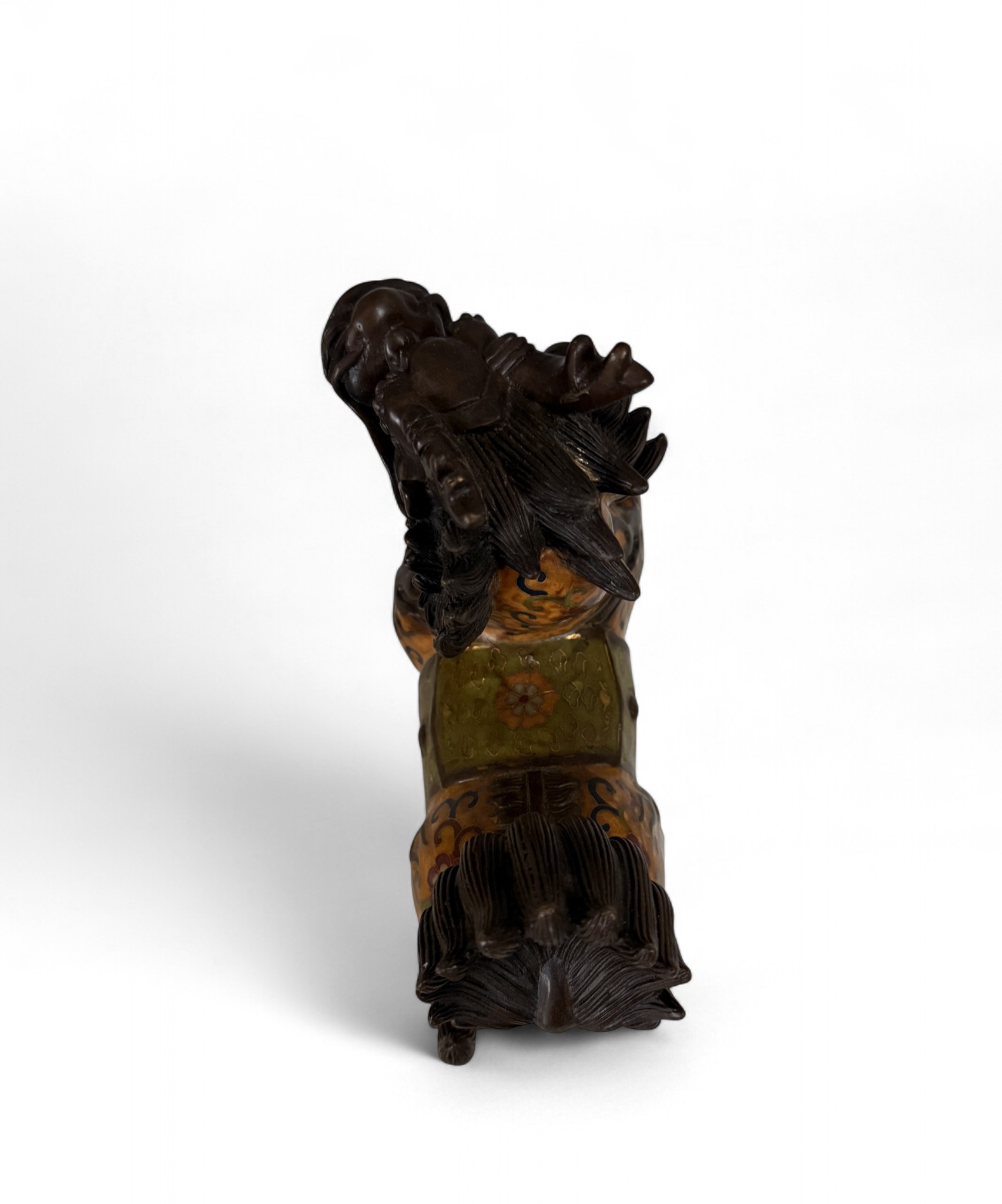 Qilin Cloisonné Bronze Figur – Glücksdrache & Wächterlöwe – Antikmarkt China/Tibet (Sichuan) – 24,5 cm