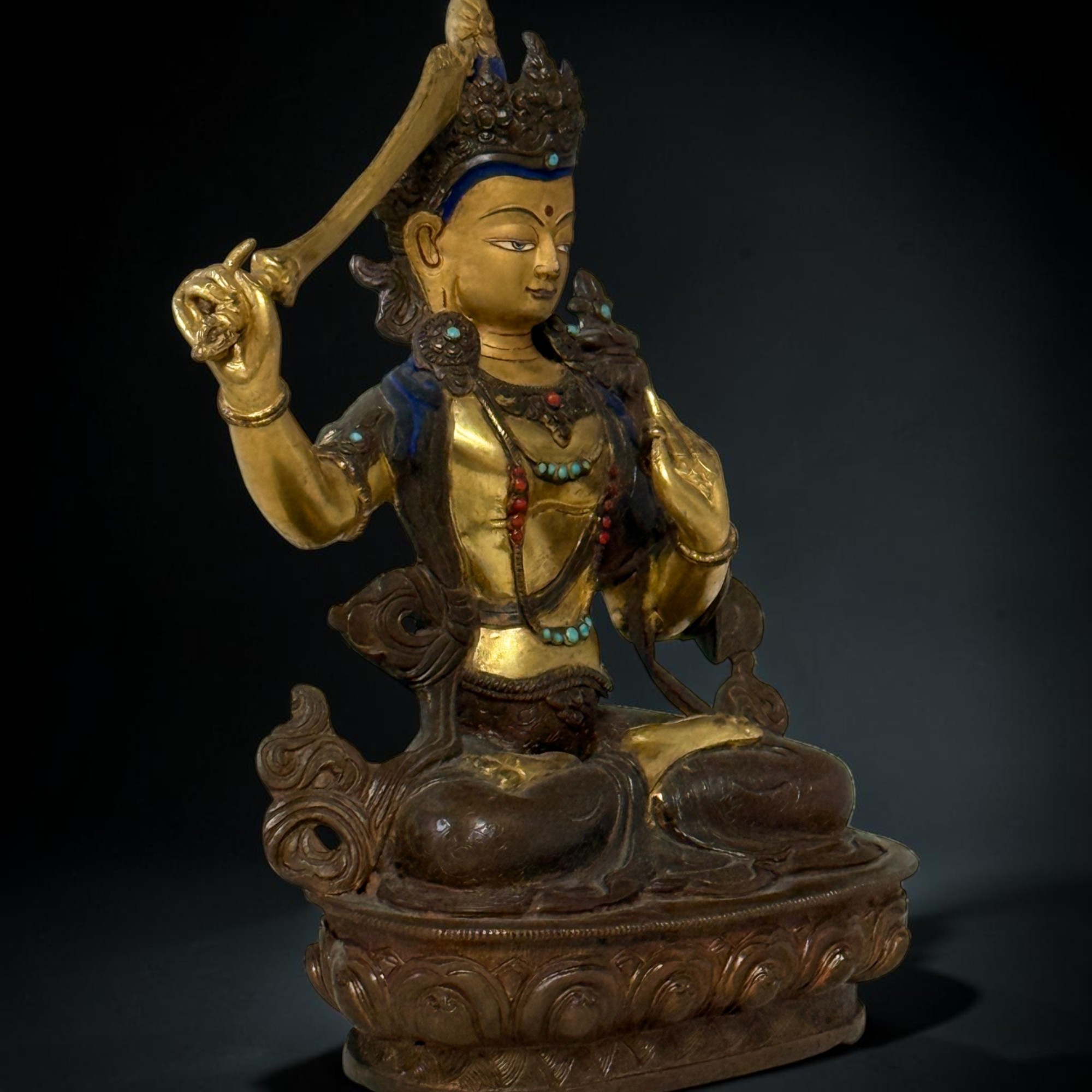 Manjushri Buddha Figur aus Bronze - vergoldet
