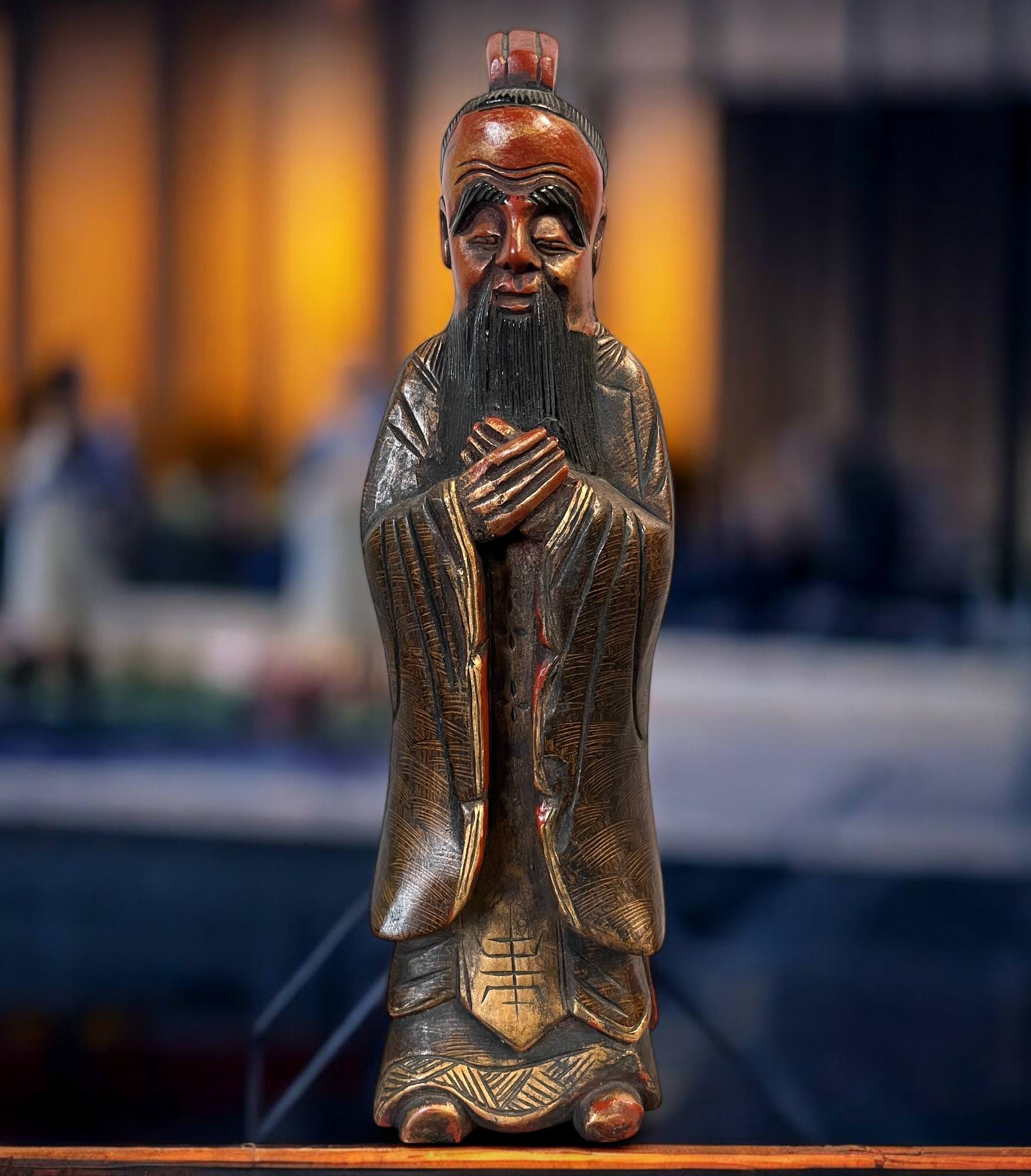 Konfuzius Figur China Holz Skulptur - 46 cm groß
