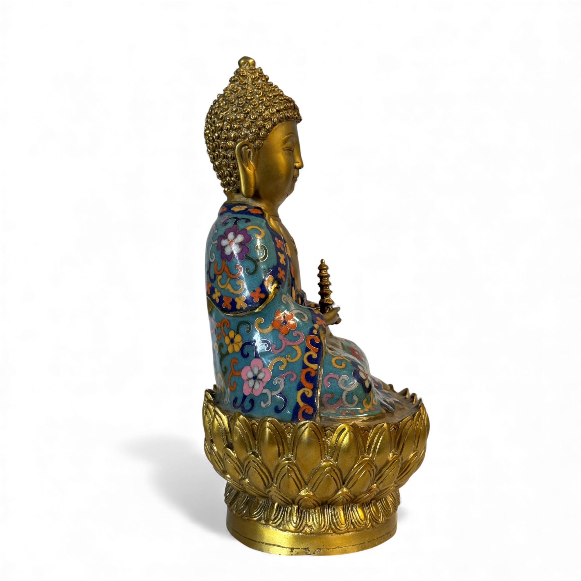 Bronze Buddha Figur mit Stupe - Pagode 28,5 cm