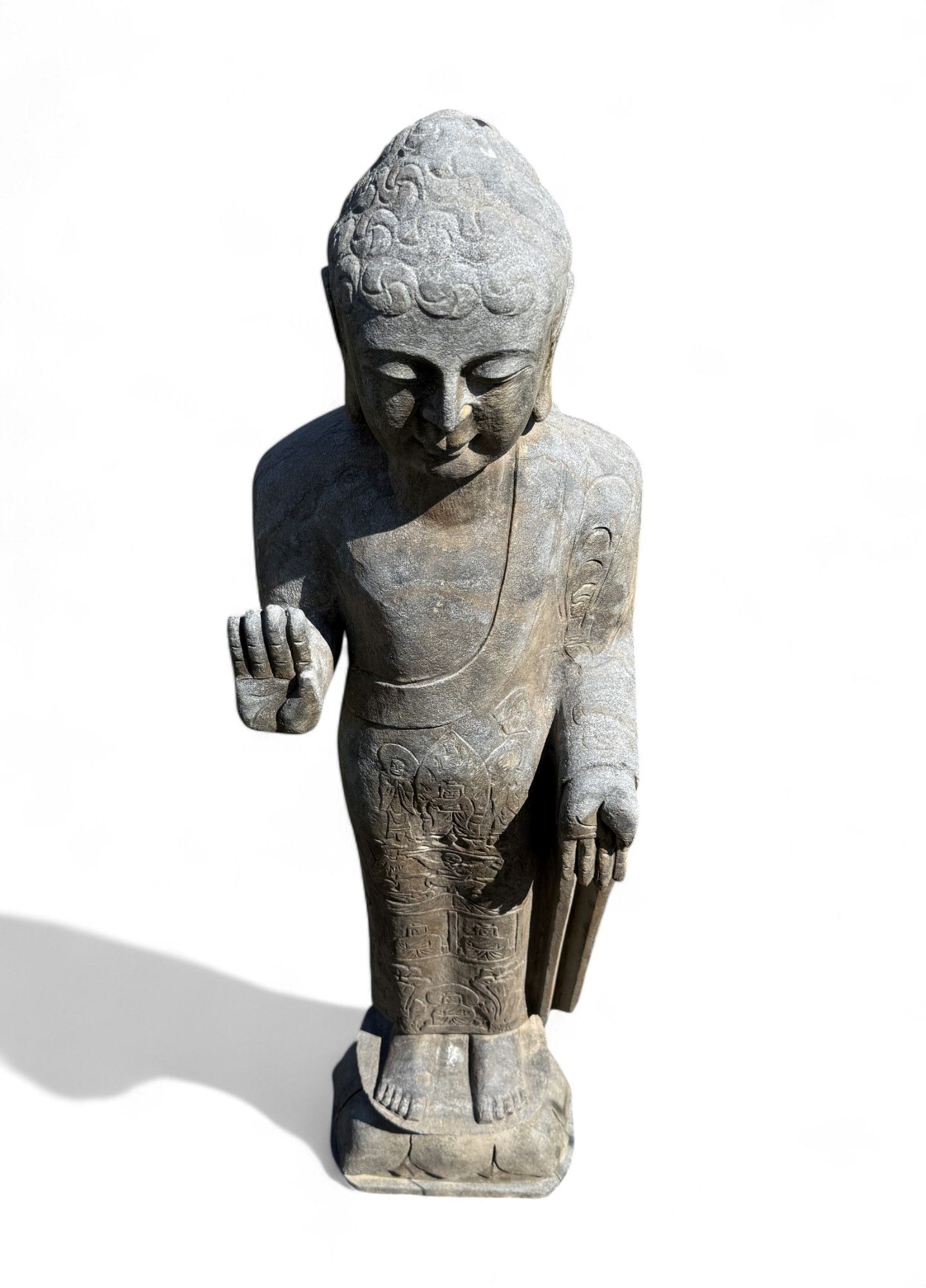 Garten Buddha Statue stehende Skulptur Schutz Geste 121 cm groß