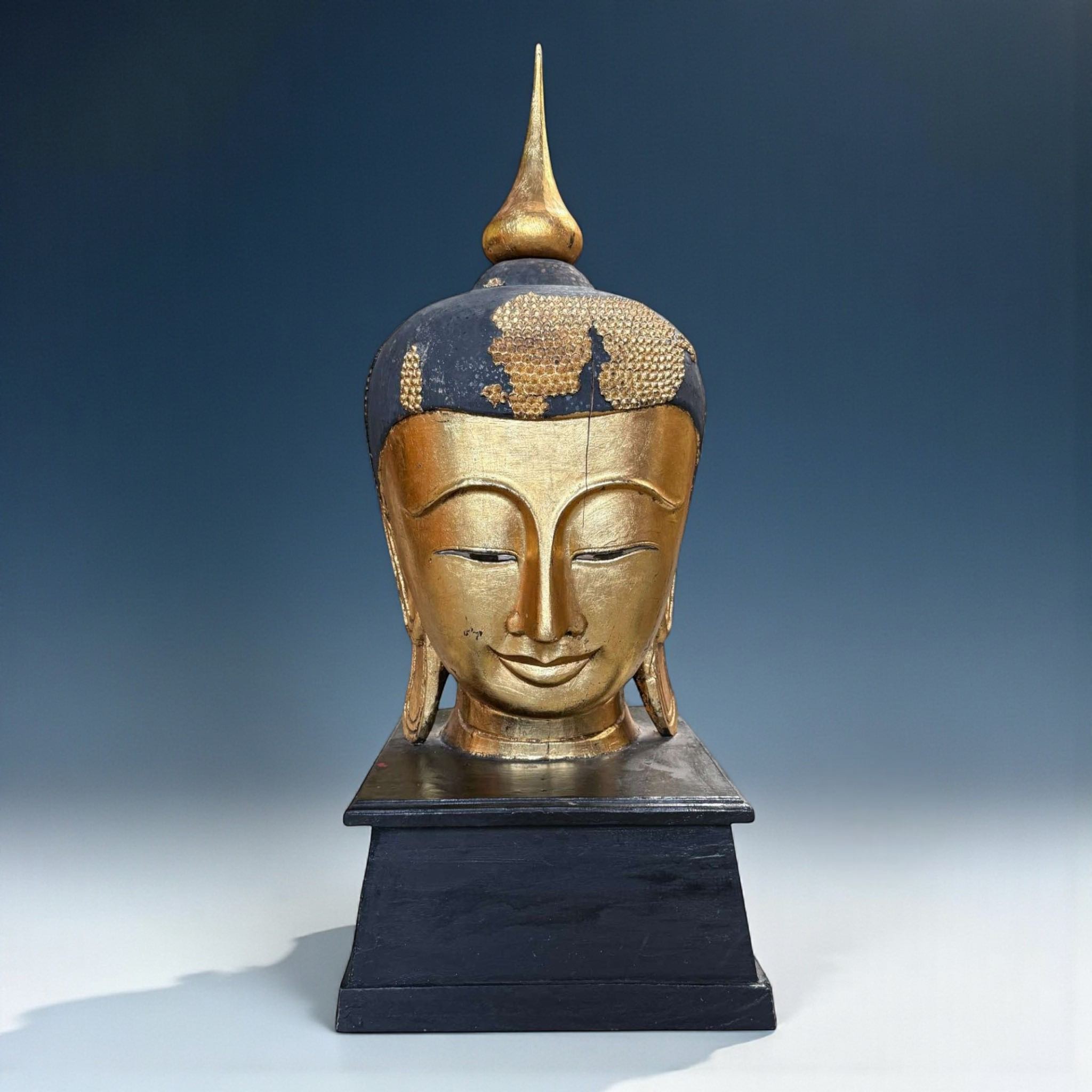Holz Buddha Kopf Thailand mit Blattvergoldung - 117 cm