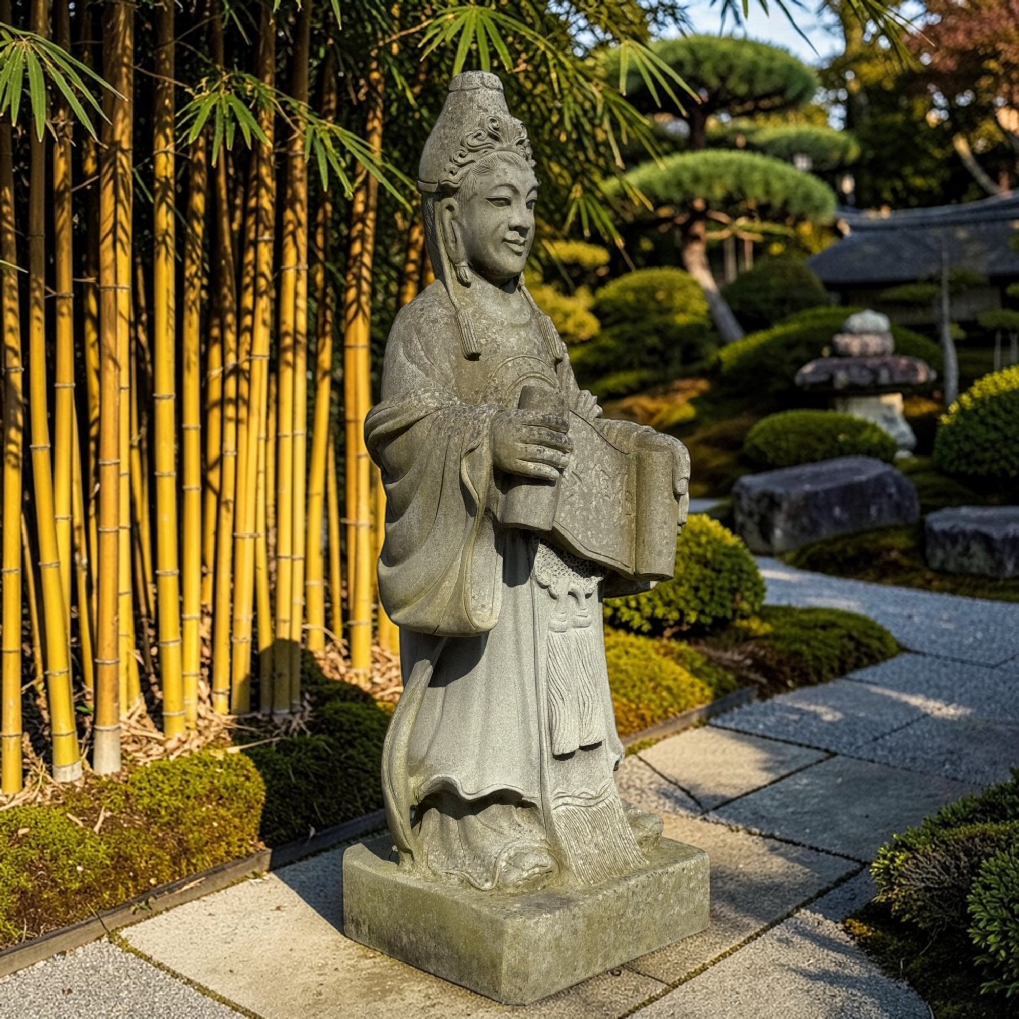 Naturstein Gelehrtenstatue aus China – 101 cm – Symbol für Bildung & Weisheit – 50 Jahre alt