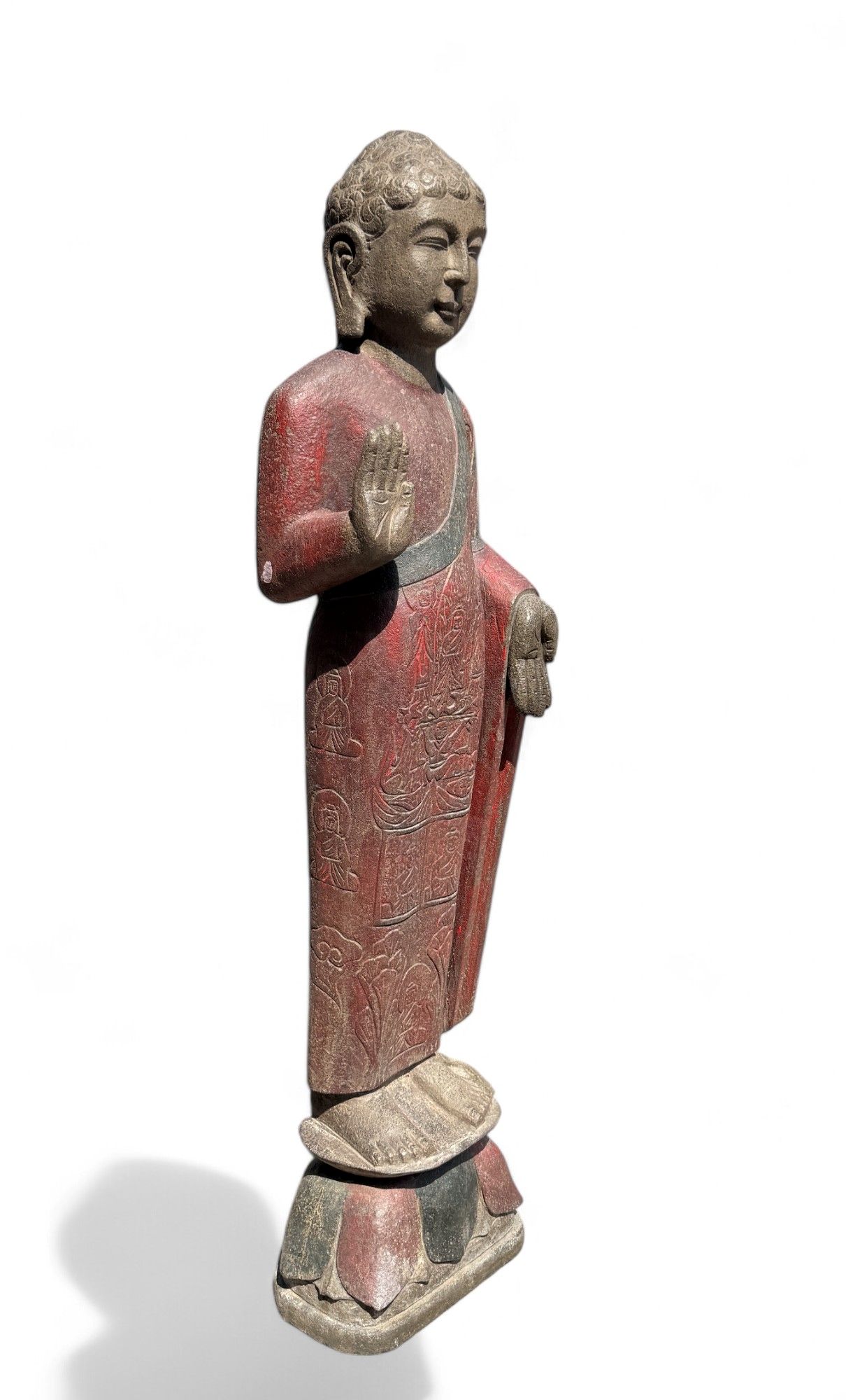 Garten Buddha Statue stehende Skulptur Schutz Geste 120 cm groß