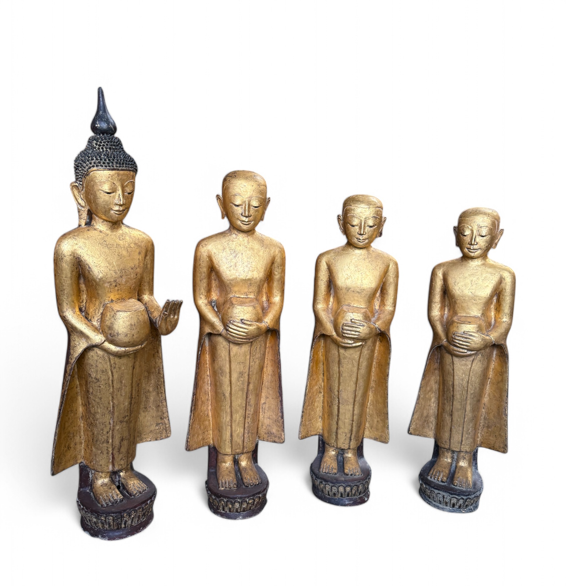 Birma Bettelmönch Statue Lacquerware Skulptur vergoldet 110 cm
