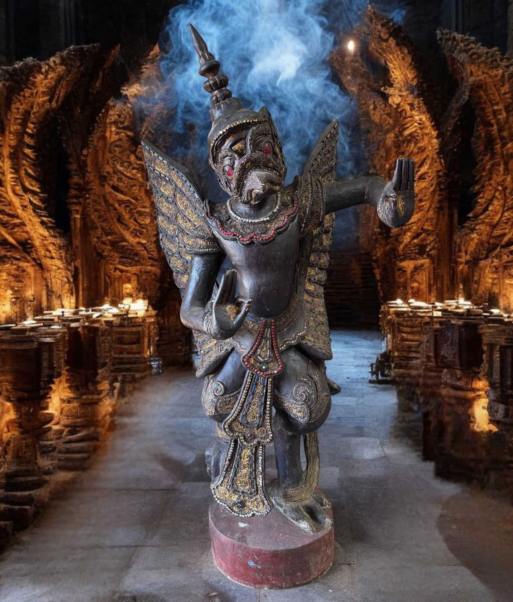 Alte Garuda Skulptur Teak Holz asiatischer Götterbote, Burma