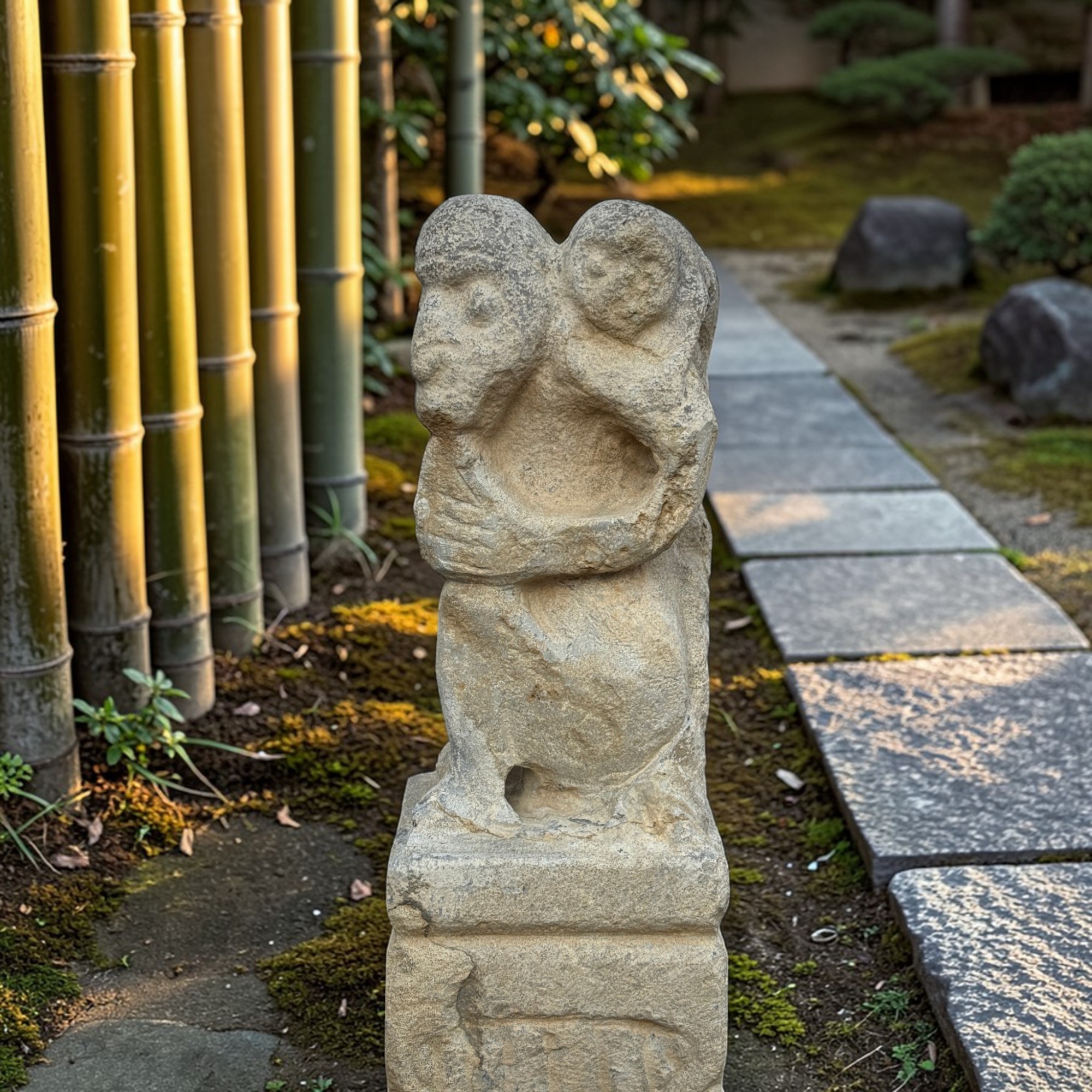Chinesische Affen Stele aus Naturstein - 150 cm groß