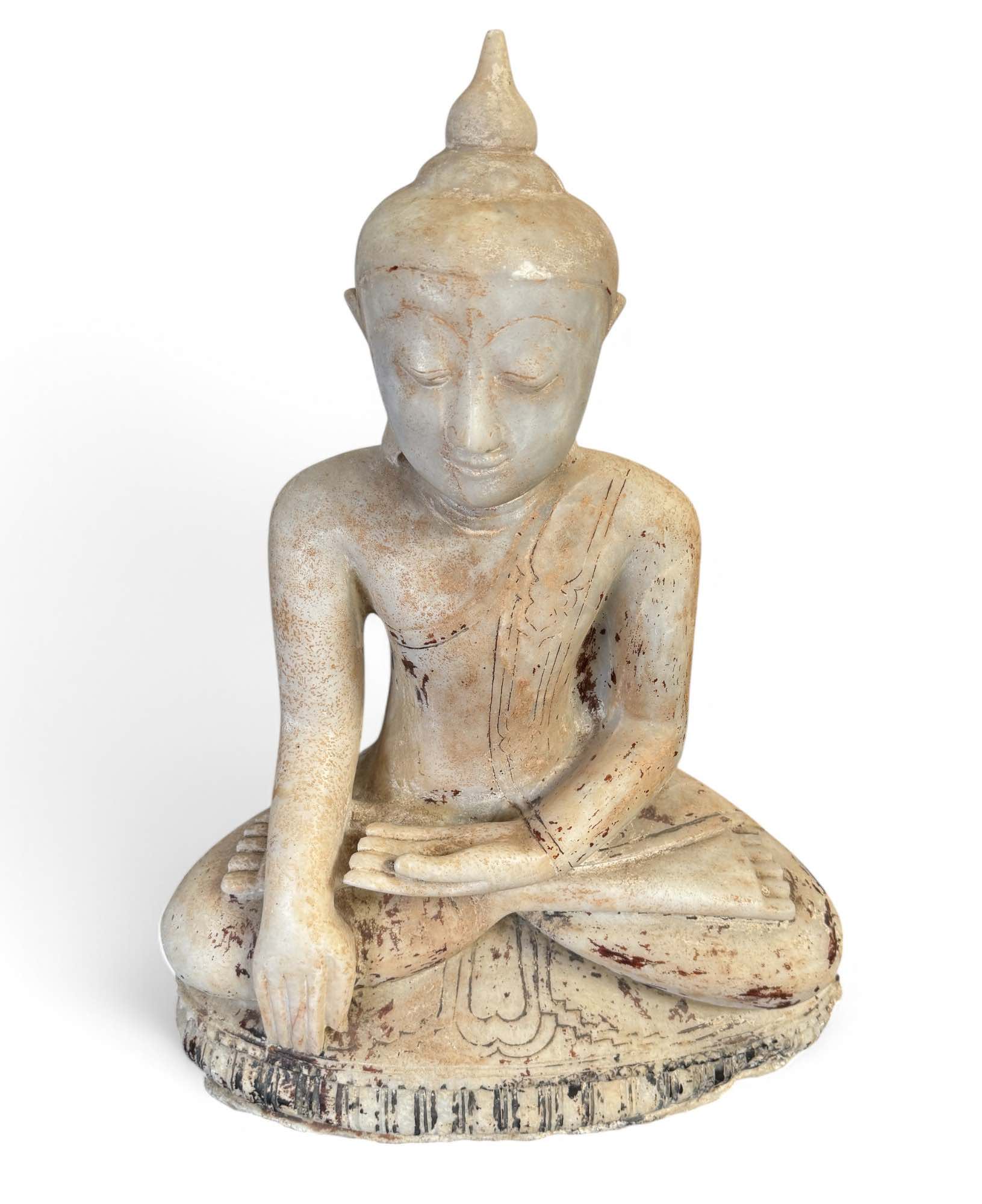 Alte Burma Buddha Statue aus Marmor Stein 66 cm groß