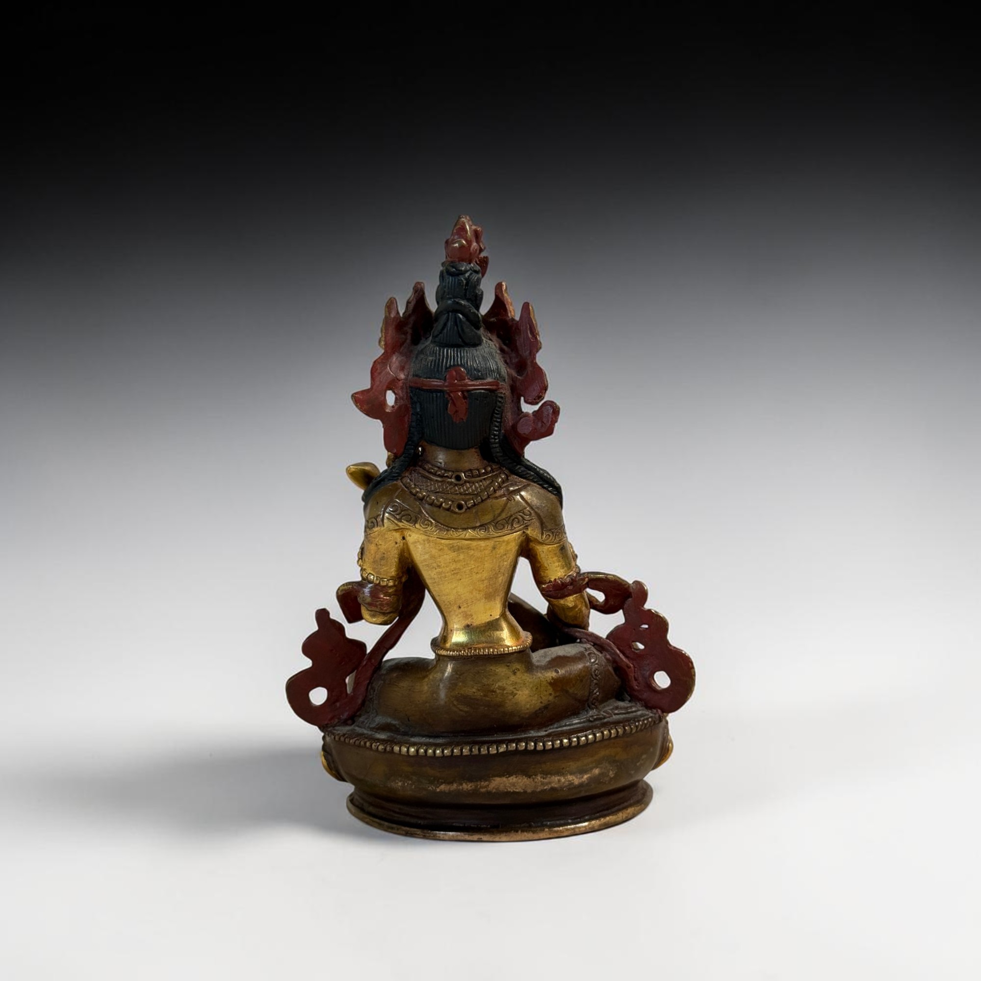 Saraswati Figur Bronze aus Nepal kaufen – Teilvergoldet mit Türkis, 15cm (80er Jahre)