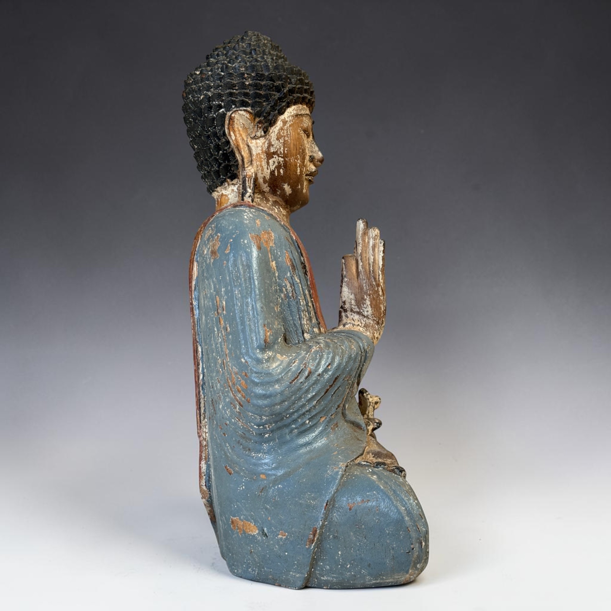 Teaching Buddha Figur 53cm Suar Holz Indonesien massiv 8kg Vintage Look Unikat