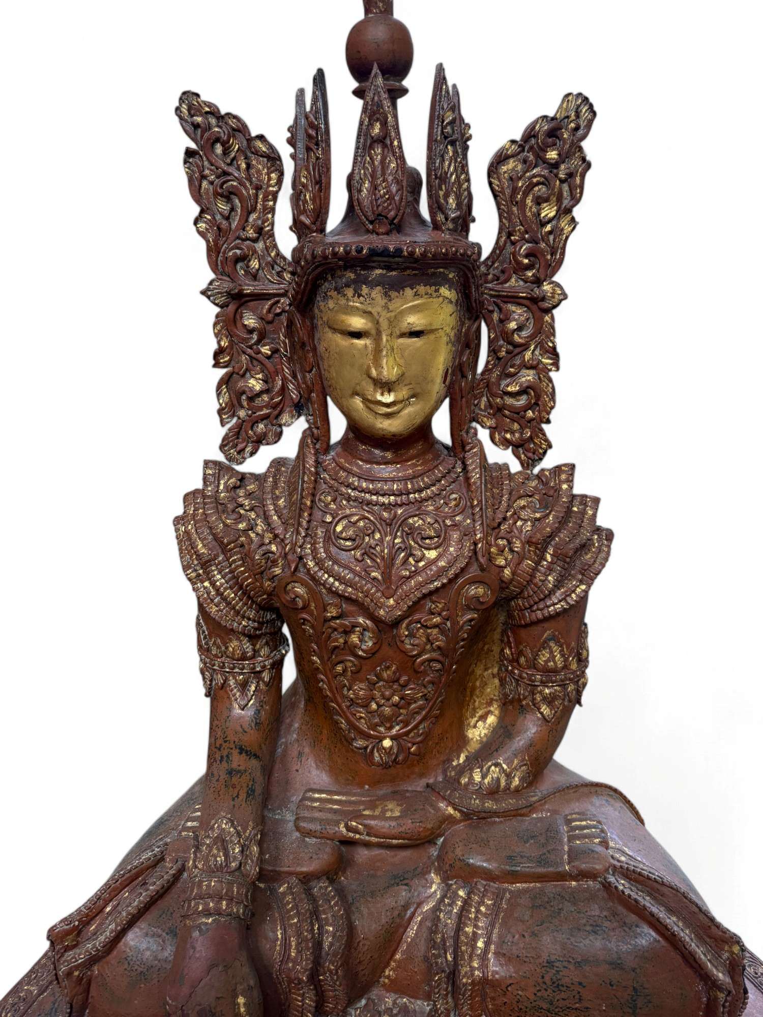 Alte Buddha Statue aus Burma Jambupati Lacquerware Skulptur