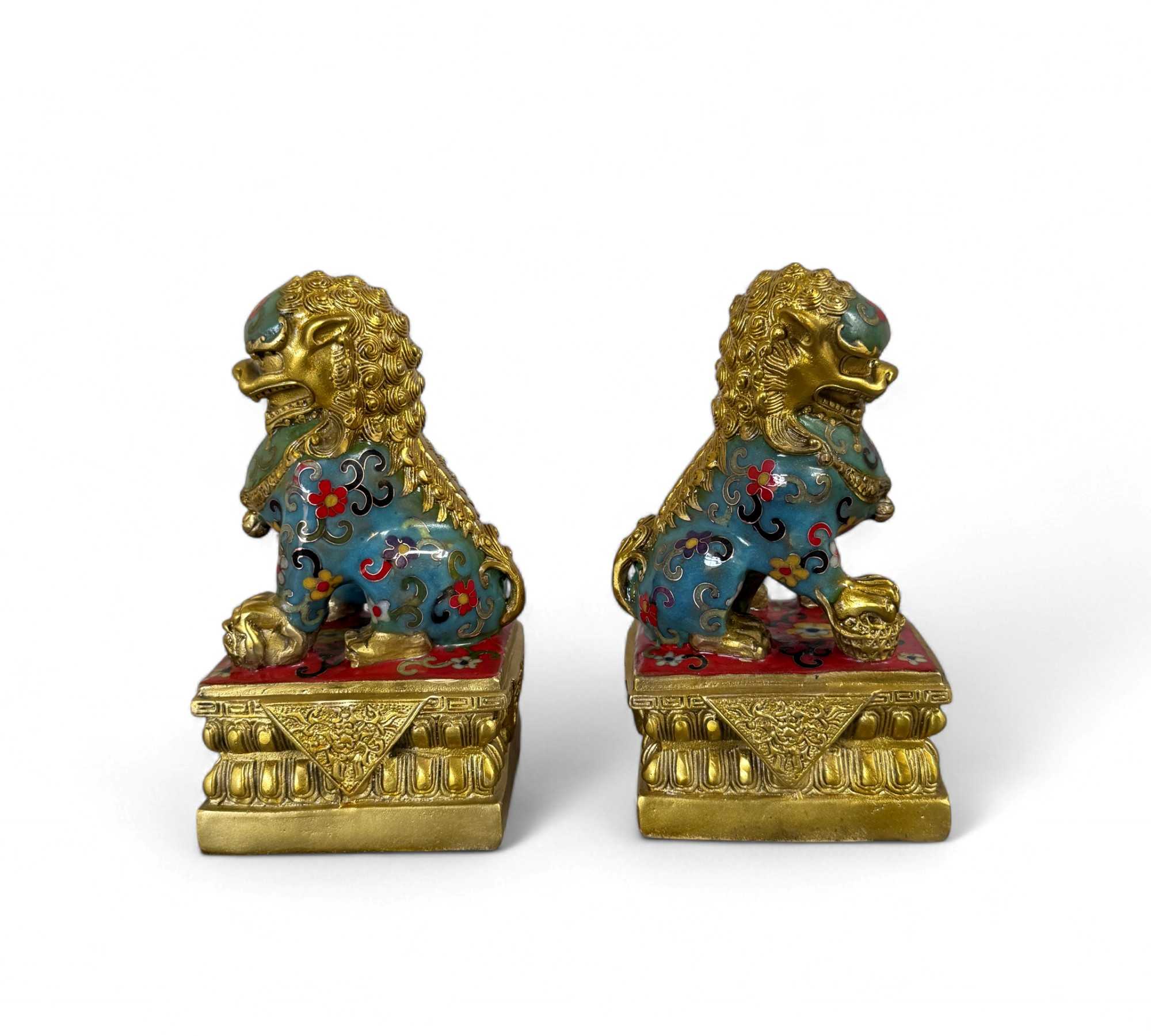 Chinesische Wächterlöwen Bronze Skulpturen Cloisonne Figuren
