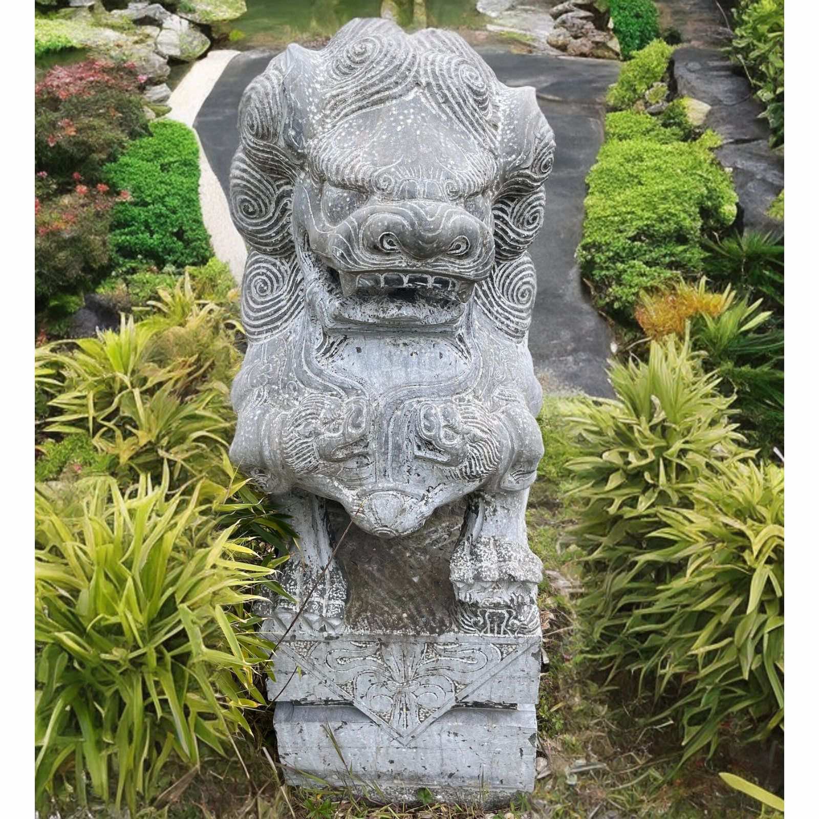 Chinesischer Wächterlöwe Tempellöwe Naturstein Skulptur China 110cm Chinesischer Wächterlöwe Tempellöwe Naturstein Skulptur China 110cm