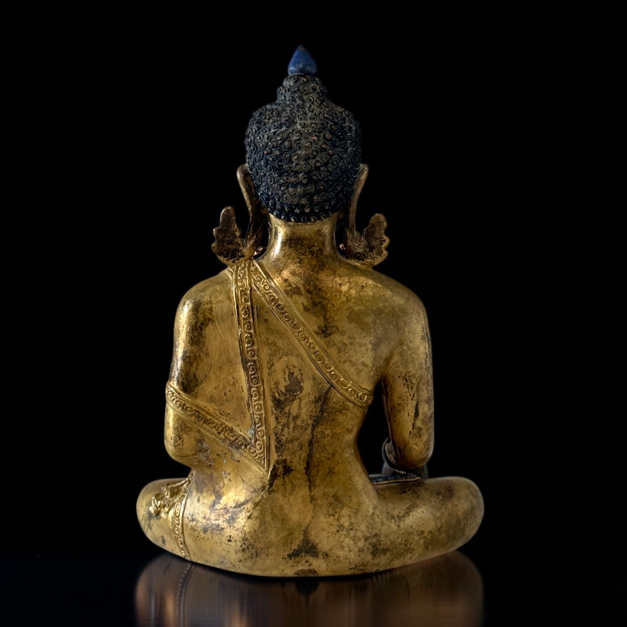 Siddharta Gautama Buddha Figur Bronze feuervergoldet Lapis Lazuli Nepal