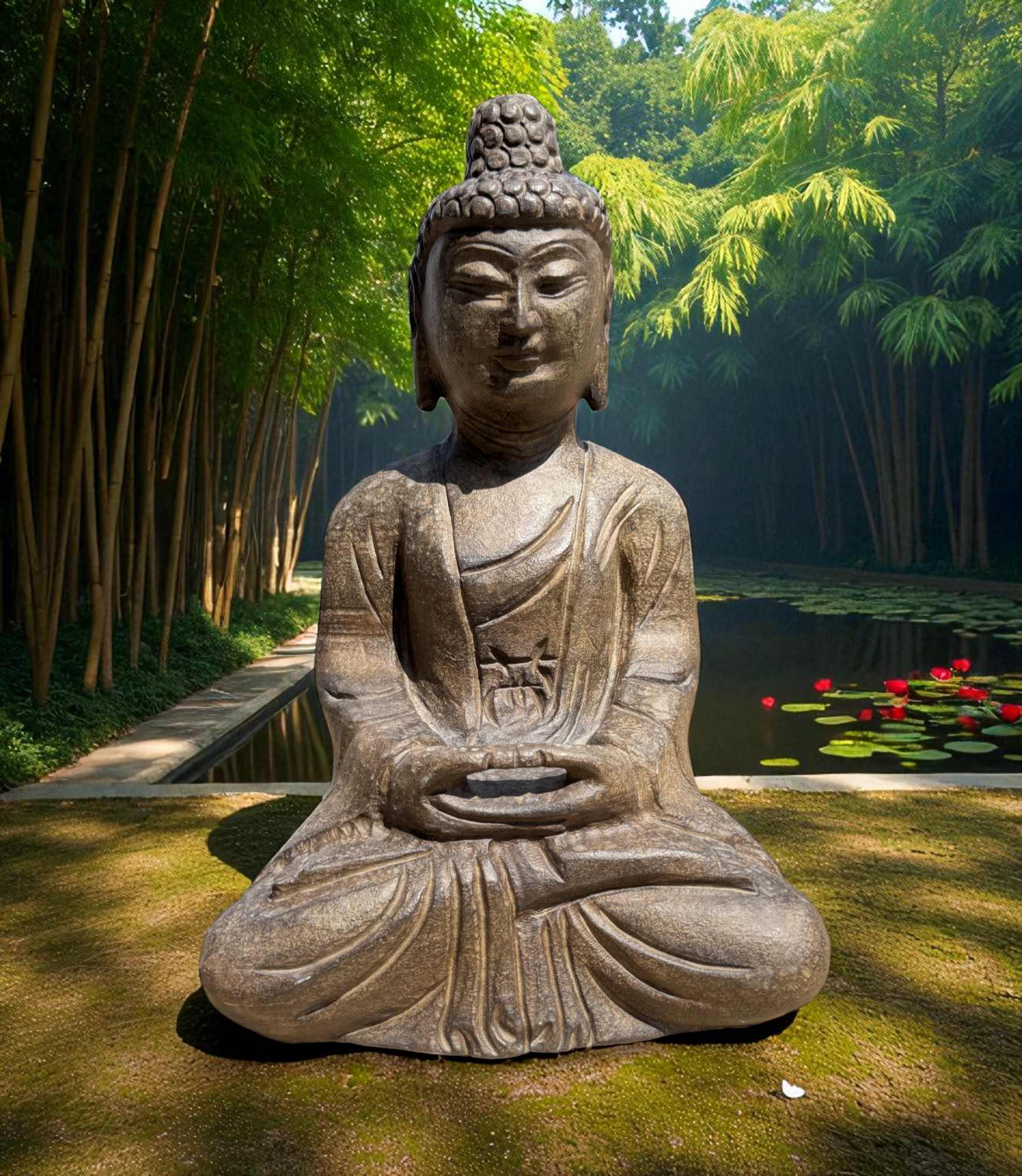 Garten Buddha Statue Naturstein Figur Meditation Geste