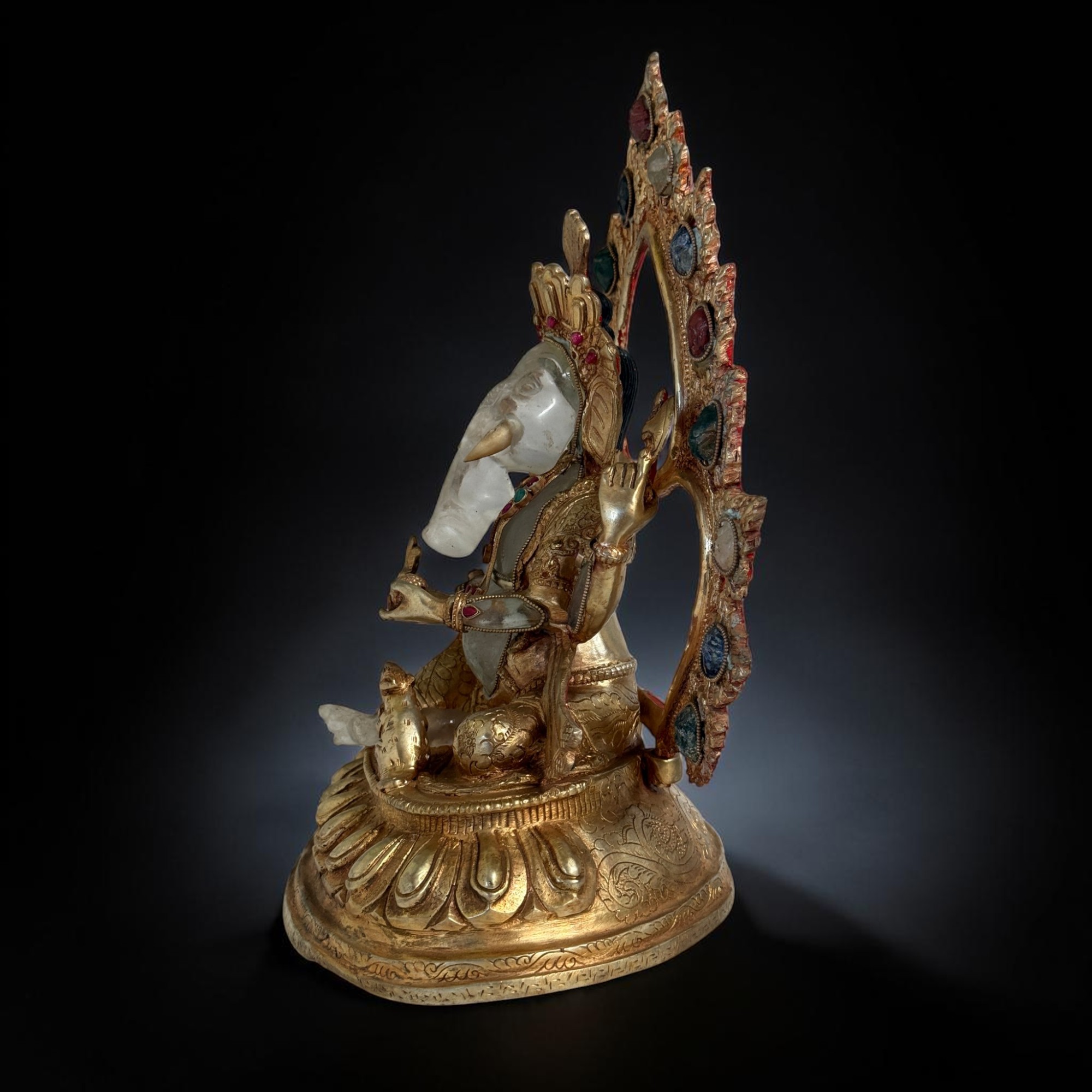 Ganesha Bronze Figur feuervergoldet mit Bergkristall Nepal
