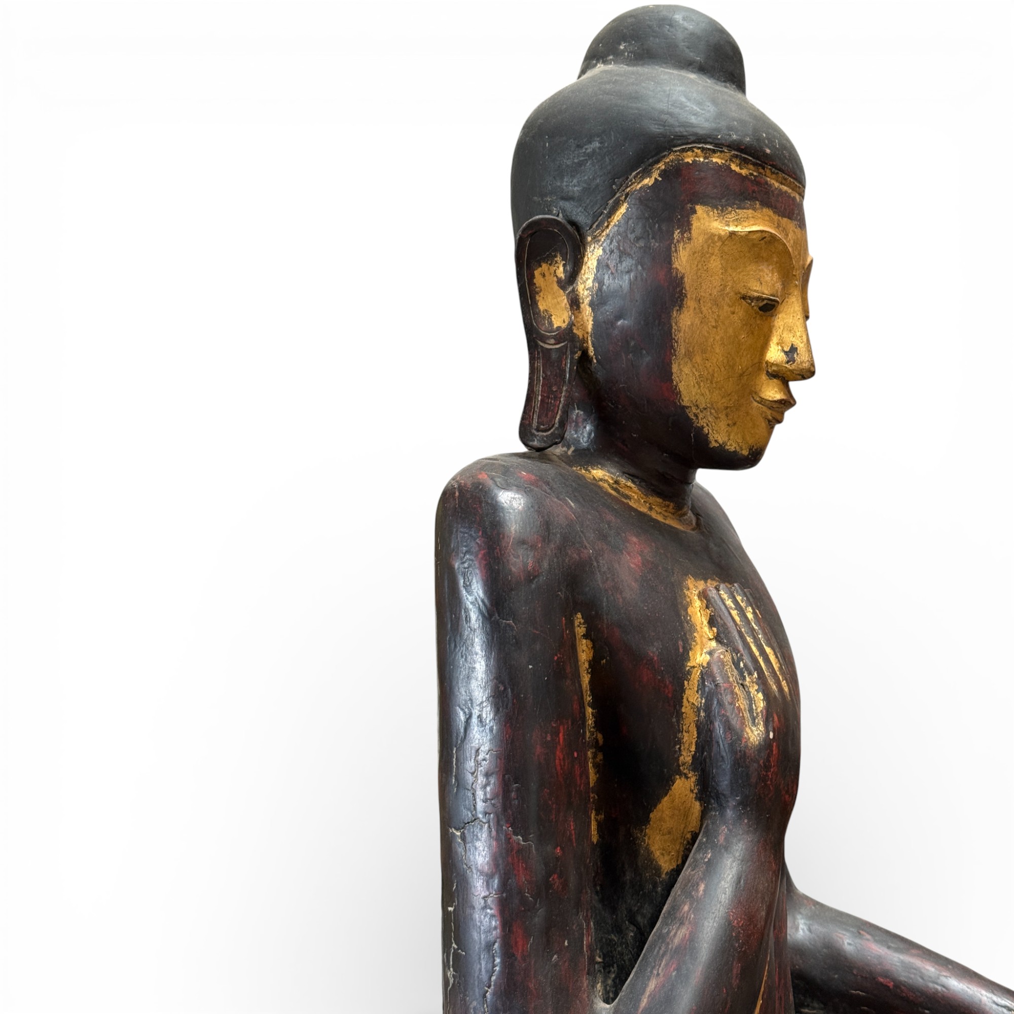 Birmanische Buddha Statue Teak Holz Skulptur Wunschgewährung