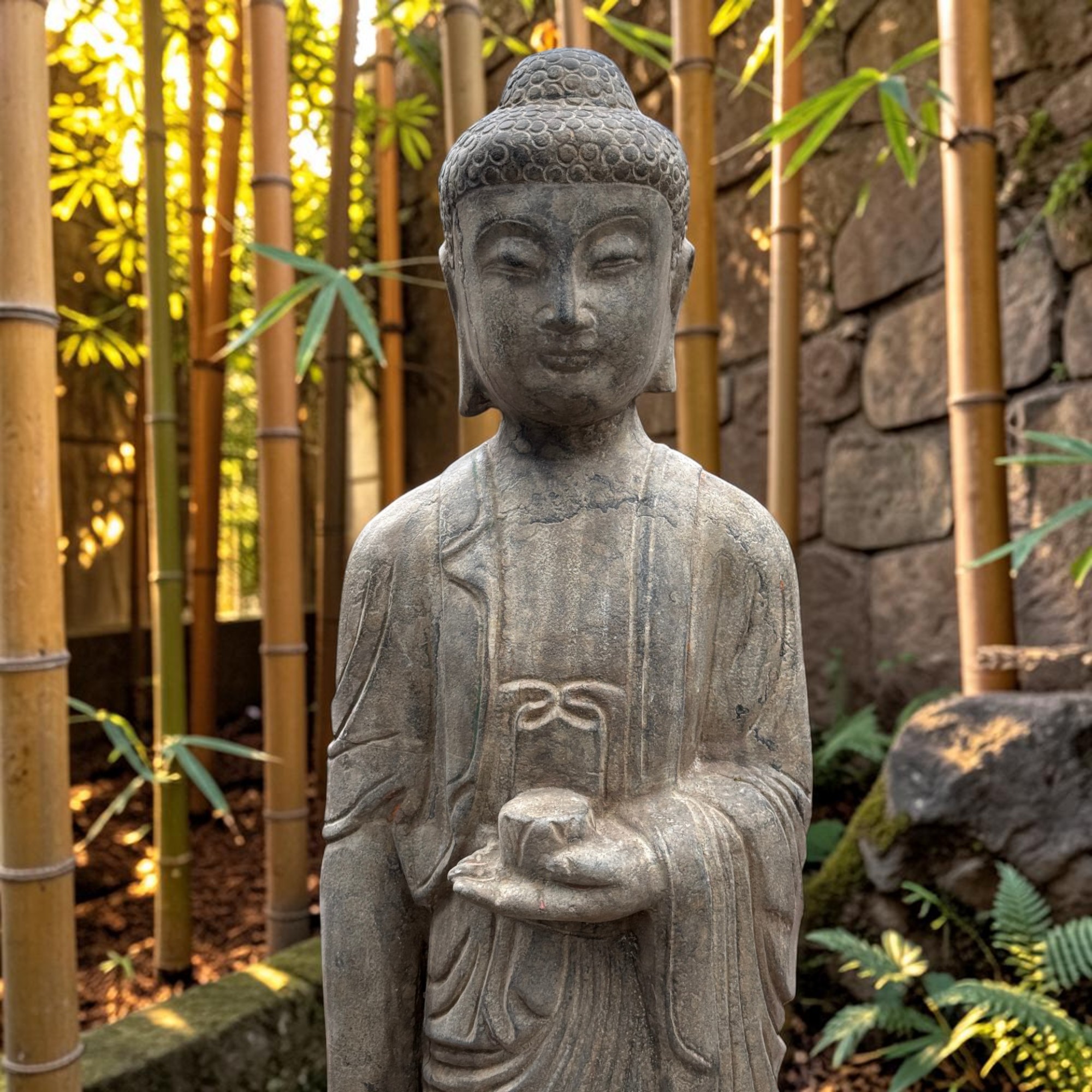 Stein Buddha Statue Garten Skulptur 120 cm groß