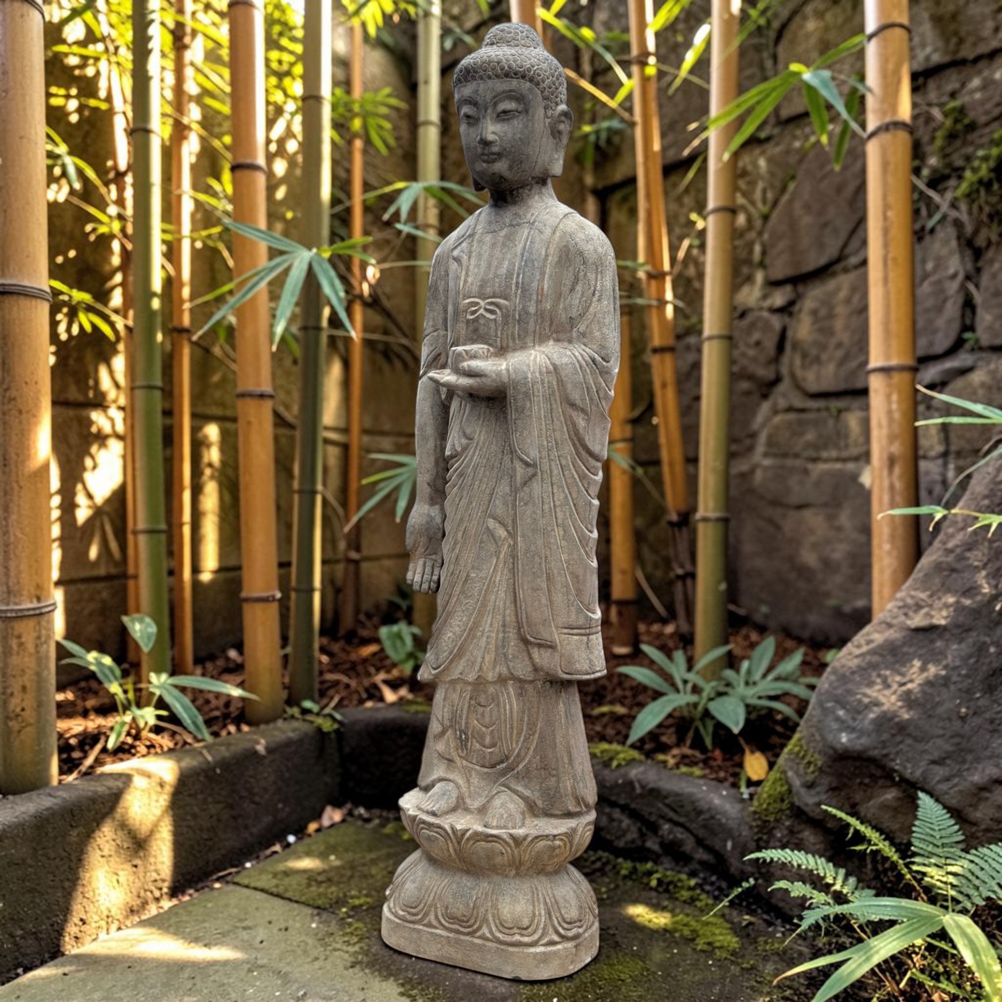 Stein Buddha Statue Garten Skulptur 120 cm groß