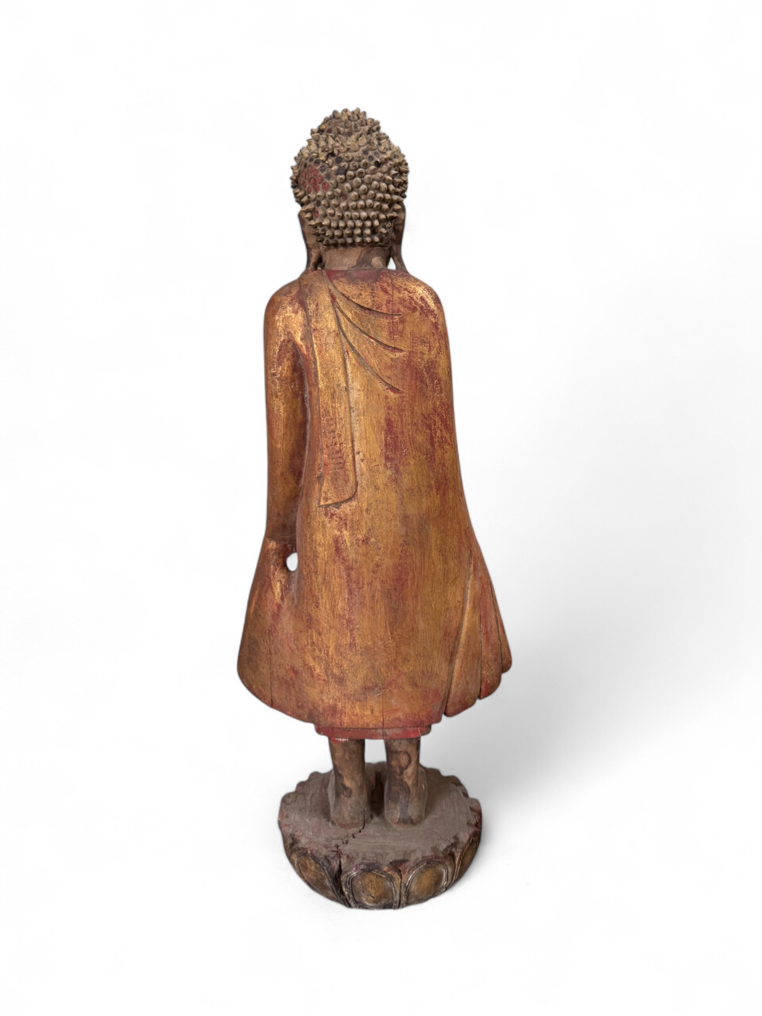 Stehender Buddha aus Burma – Teakholz Skulptur ca. 100 Jahre