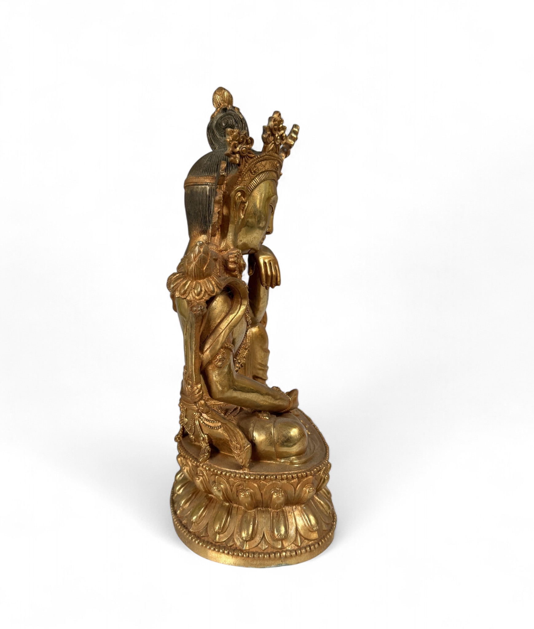 Gekrönte Guan Yin Bronze Figur aus Tibet/China (Sichuan) – 34,5 cm – Antikmarkt Sammlerstück