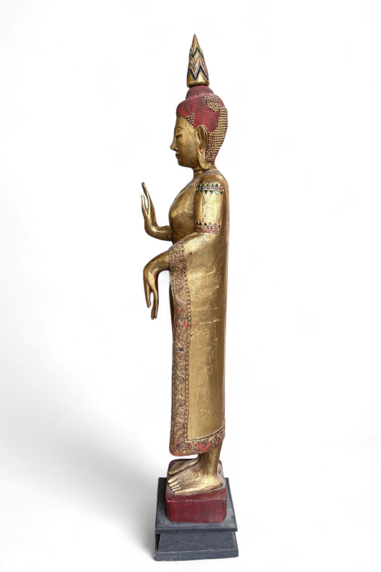 Alte Buddha Statue Thailand Holz Figur blattvergoldet 182 cm