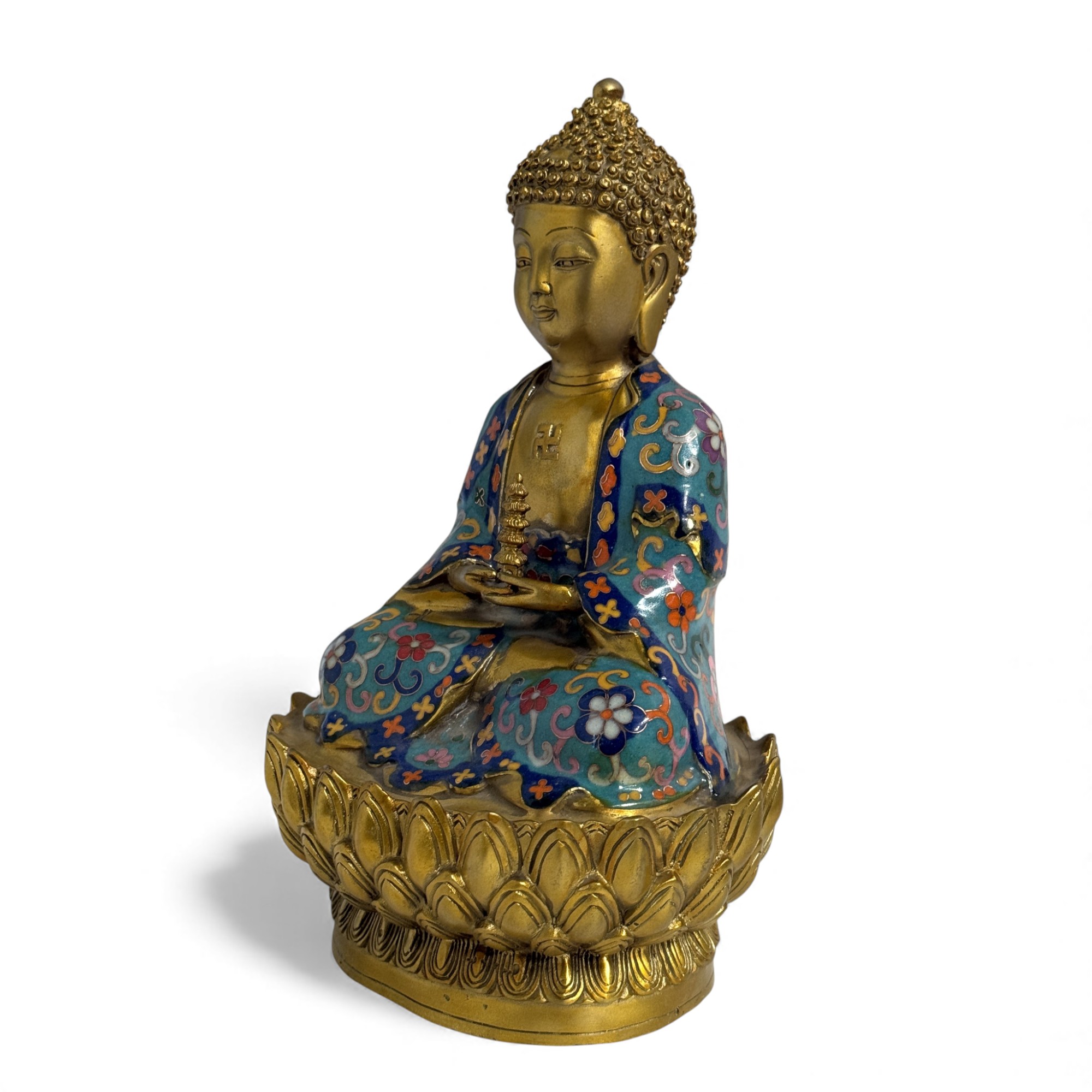 Bronze Buddha Figur mit Stupe - Pagode 28,5 cm