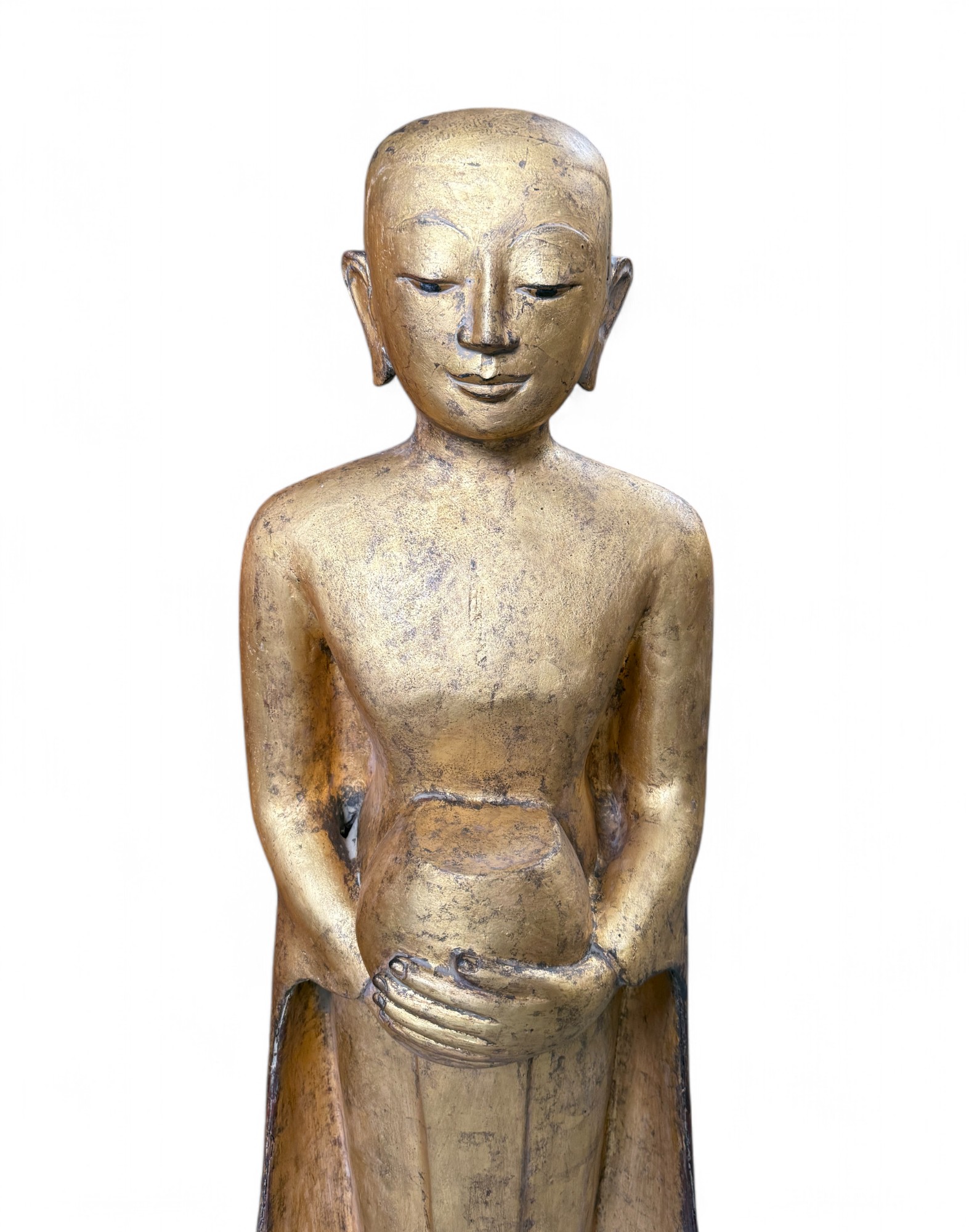Birma Bettelmönch Statue Lacquerware Skulptur vergoldet 110 cm