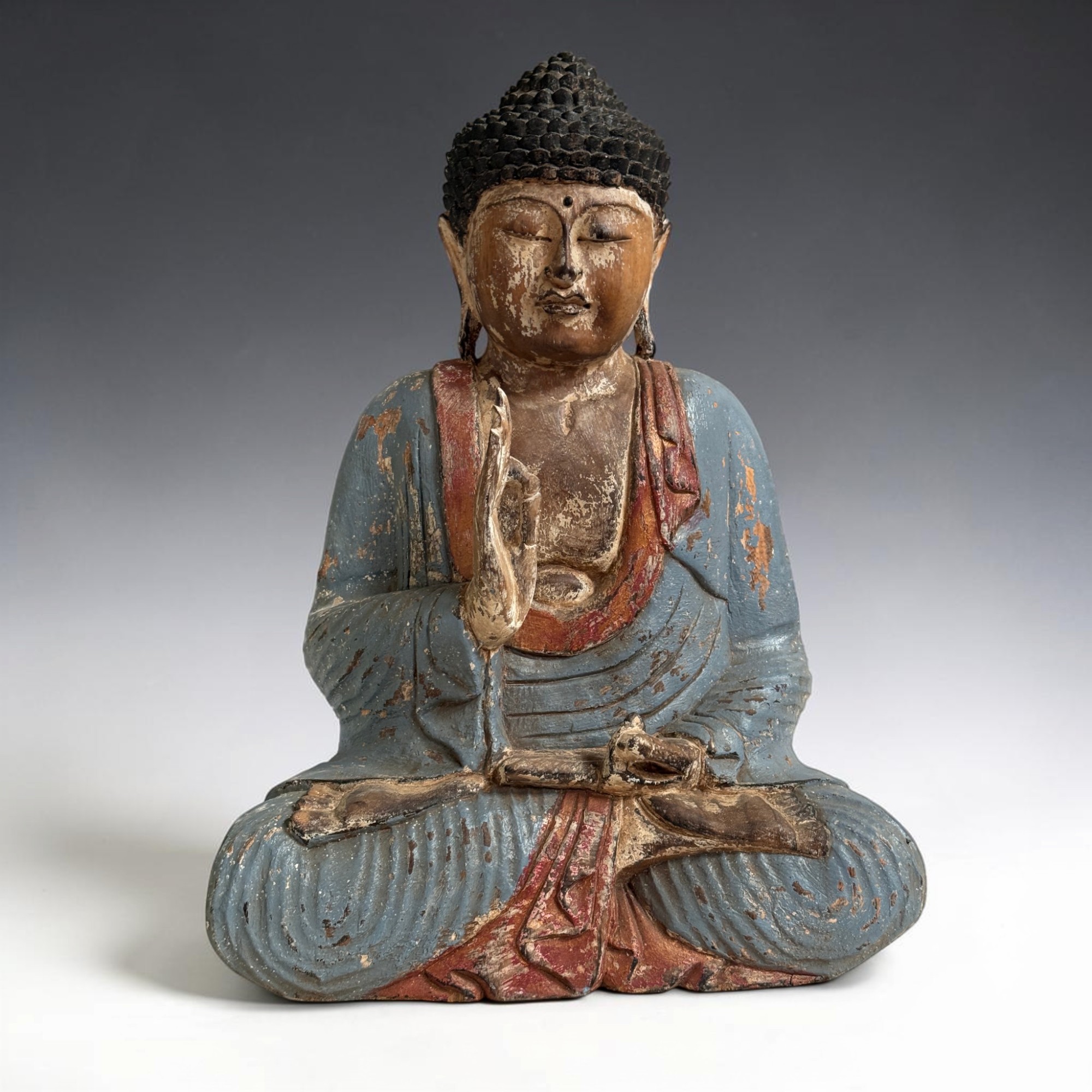 Teaching Buddha Figur 53cm Suar Holz Indonesien massiv 8kg Vintage Look Unikat