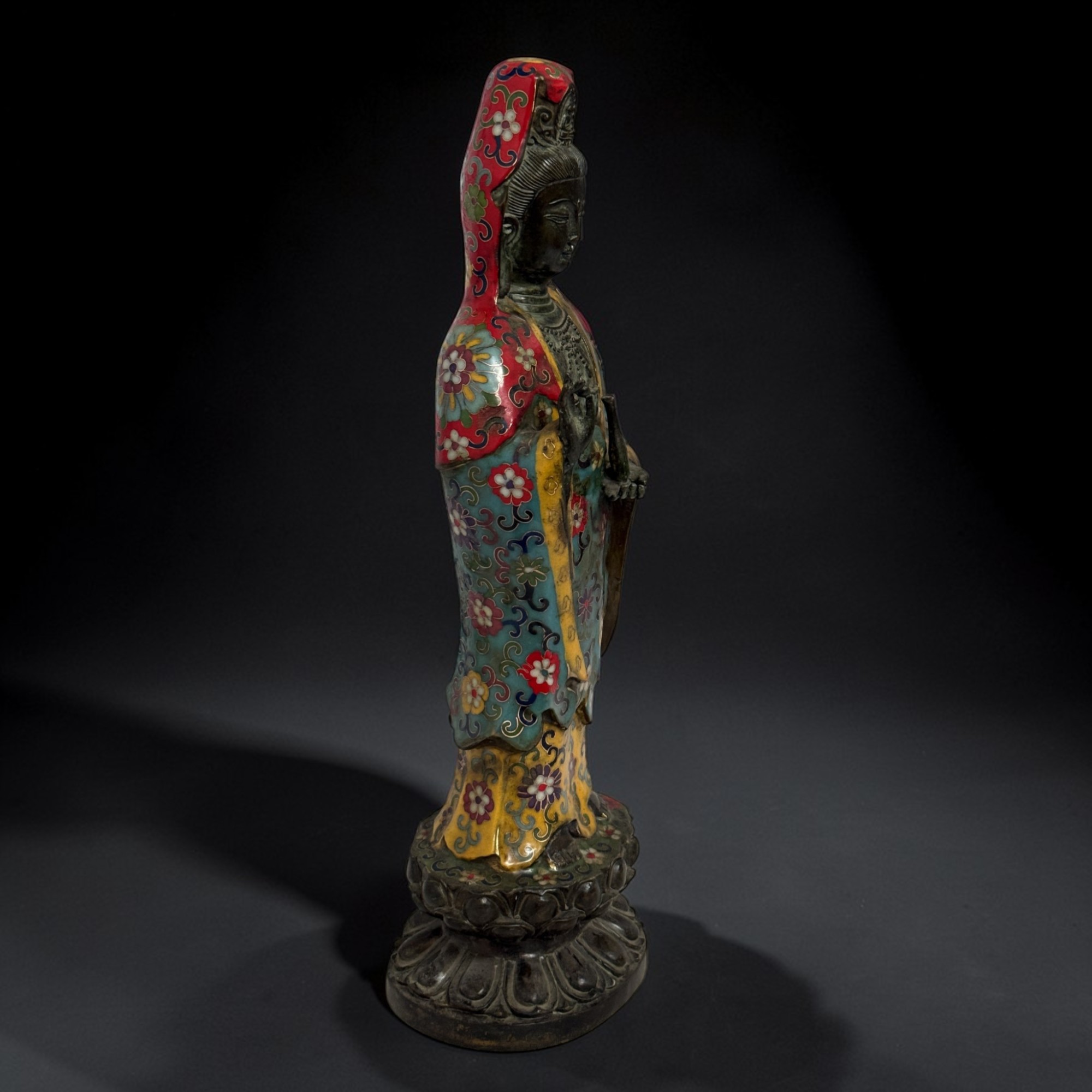 Guan Yin Bronze Figur China Bodhisattva Skulptur Buddha Figur