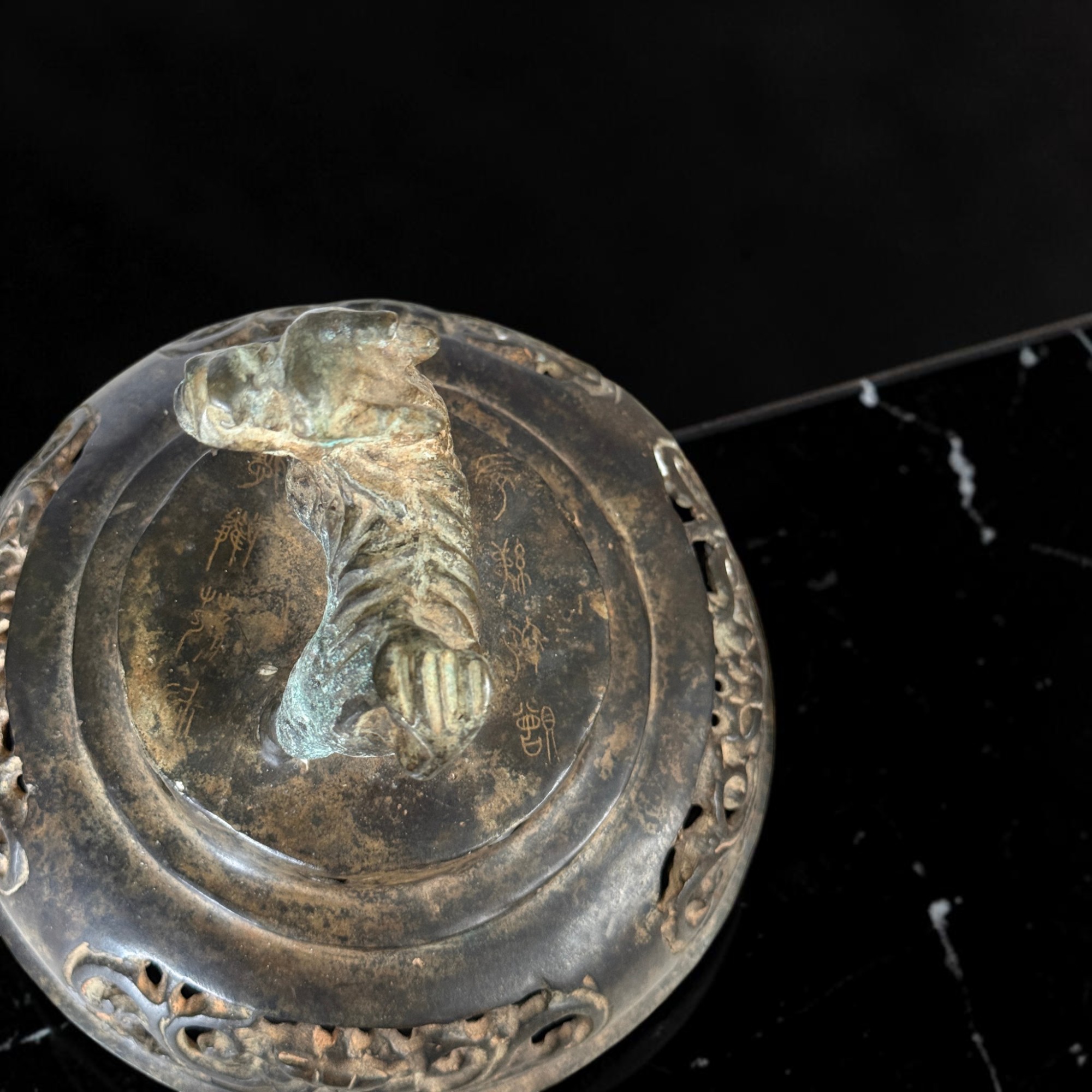 Altes chinesisches Räuchergefäß Bronze Eisen Drachen & Phönix