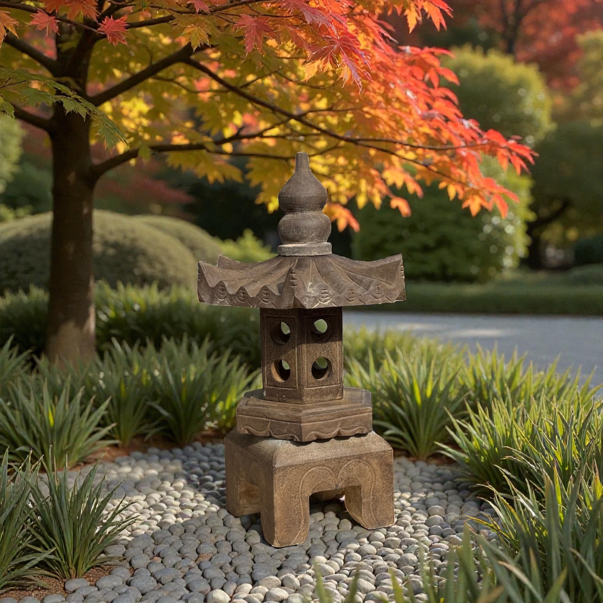 Asiatisches Geisterhaus Bluestone – Steinlaterne Gartenpagode 65 cm
