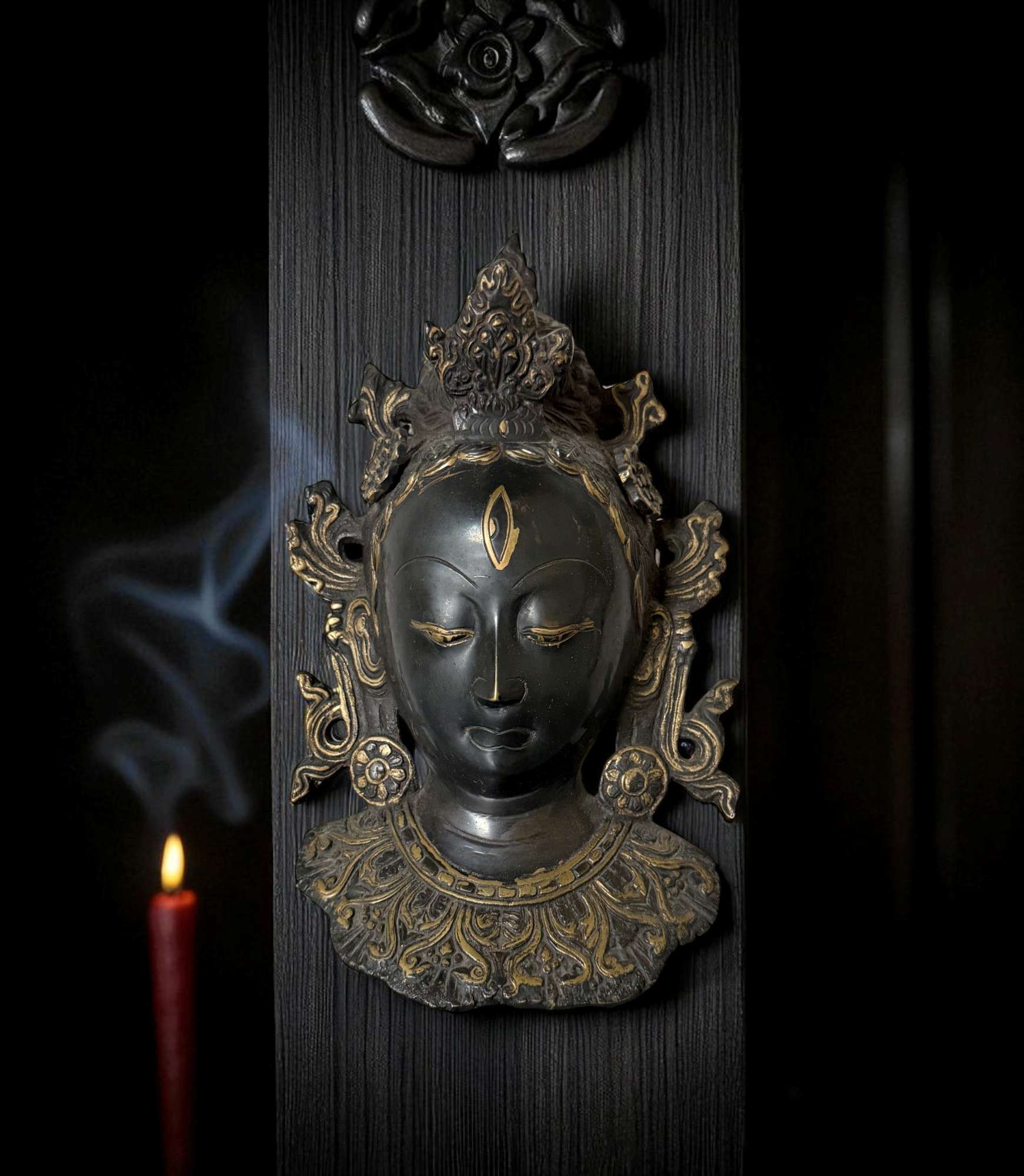 Tara Wandmaske Nepal Bronze Skulptur 24 cm