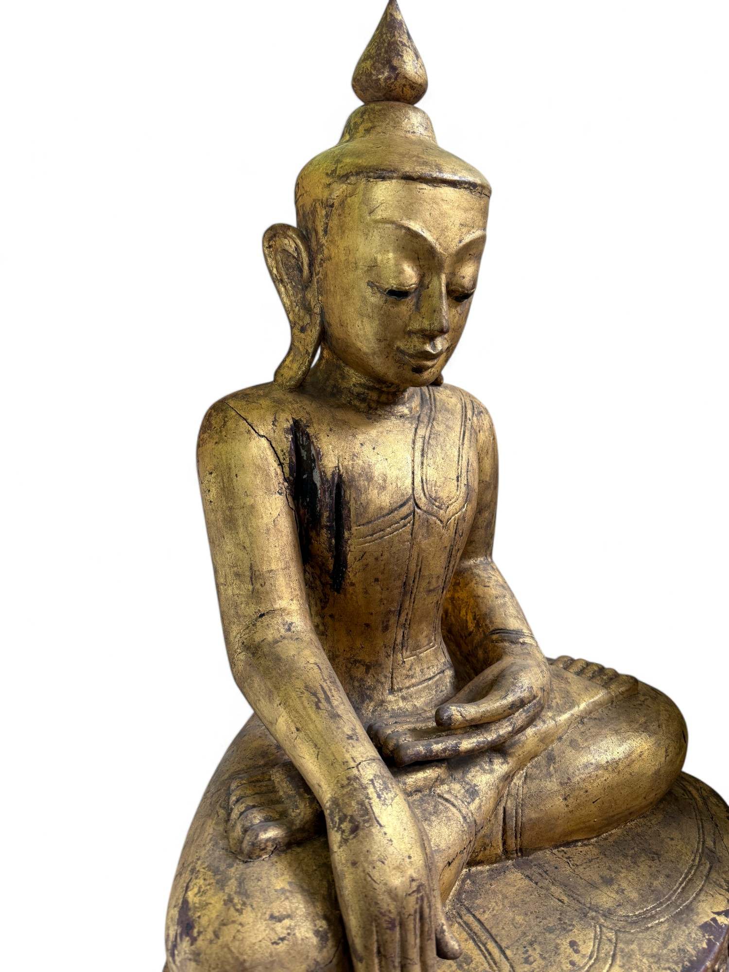 Alte Buddha Statue aus Burma Ava Stil - Teak Holz, 105 cm groß