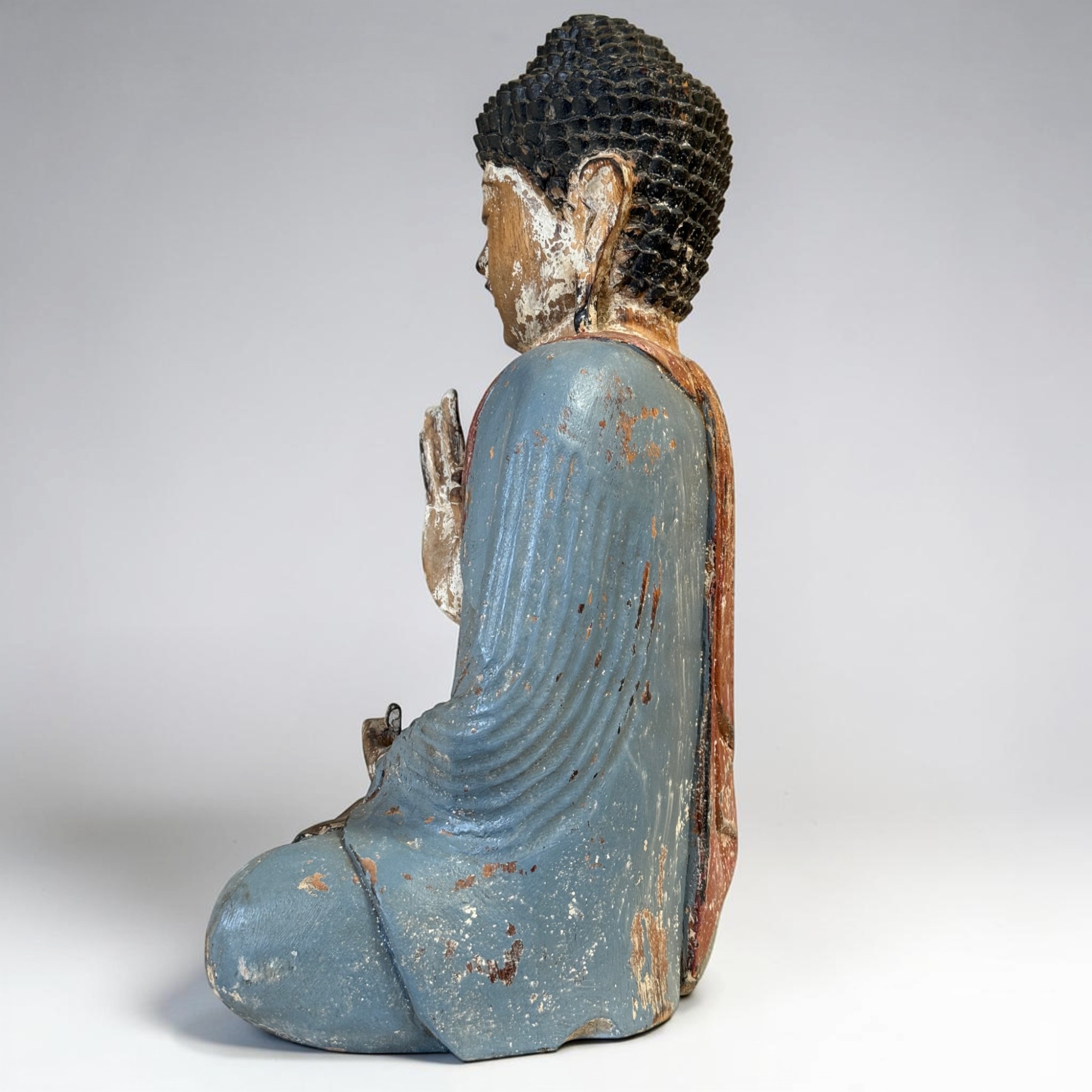 Teaching Buddha Figur 53cm Suar Holz Indonesien massiv 8kg Vintage Look Unikat