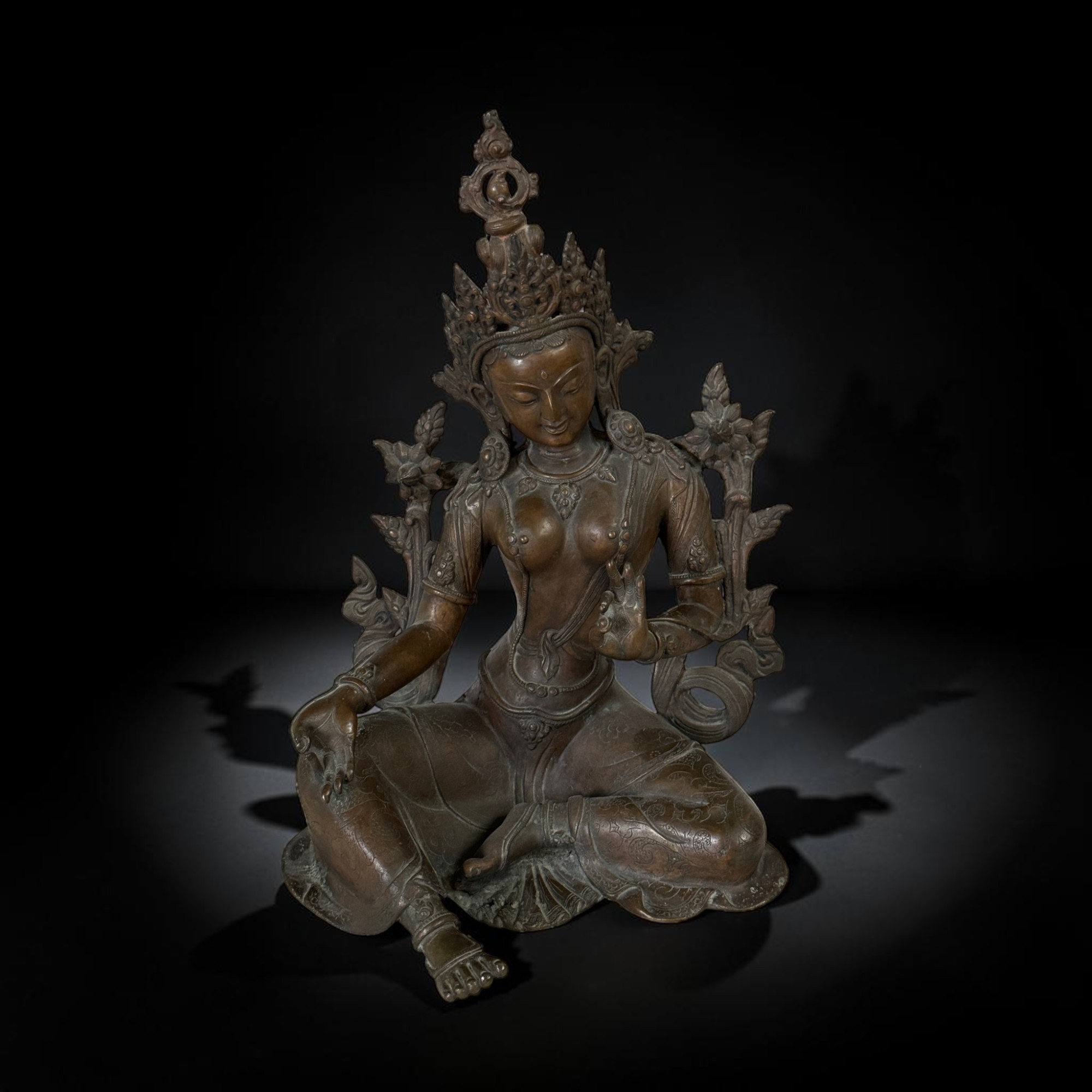 Alte Grüne Tara Statue aus Tibet Buddhistische Sammler-Skulptur 41cm